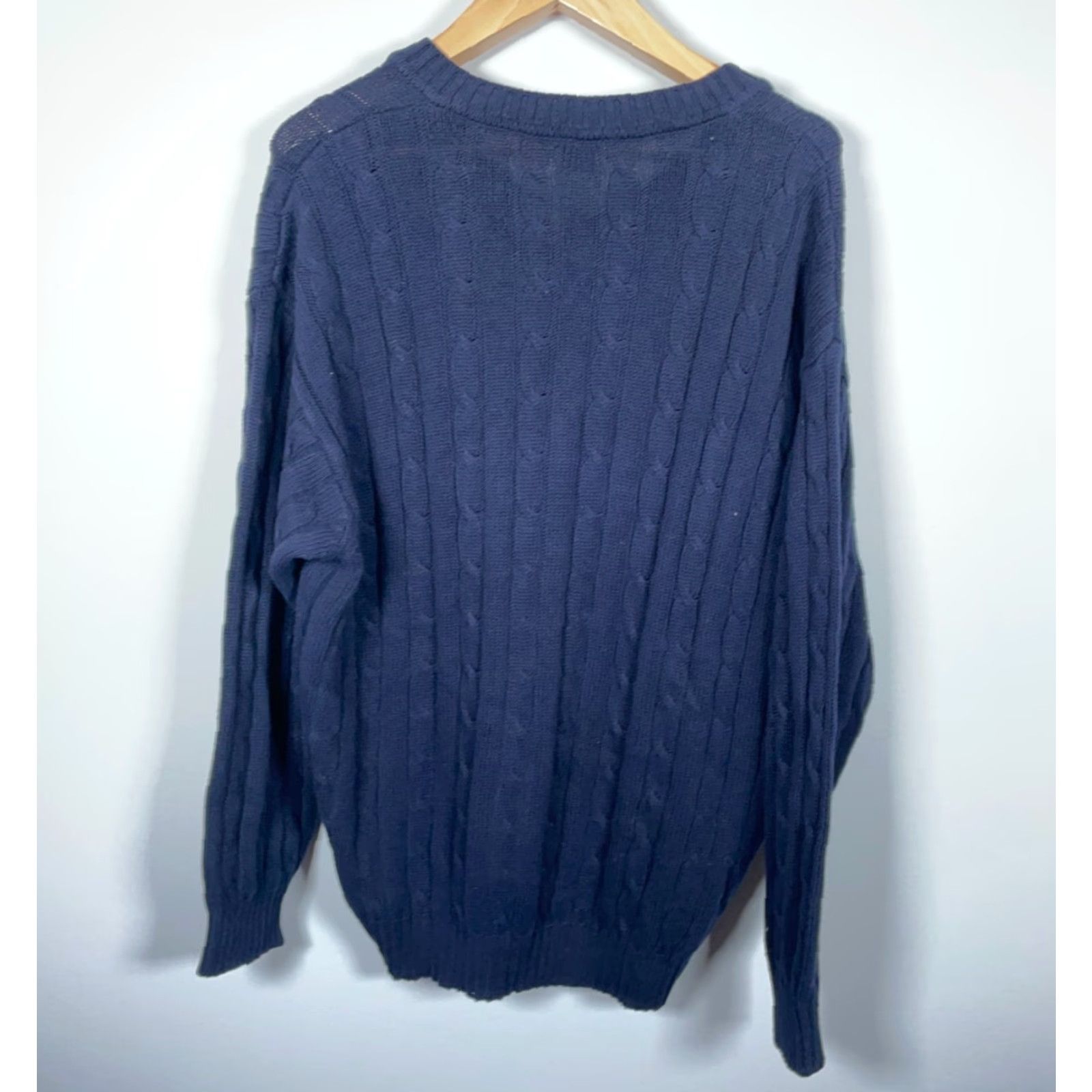 United Colors Of Benetton United Colors of Benetton Sweater Men 2XL Dark Blue Cotton Cable Knit V-Neck Pullover Casual Size US XXL / EU 58 / 5 - 2 Thumbnail