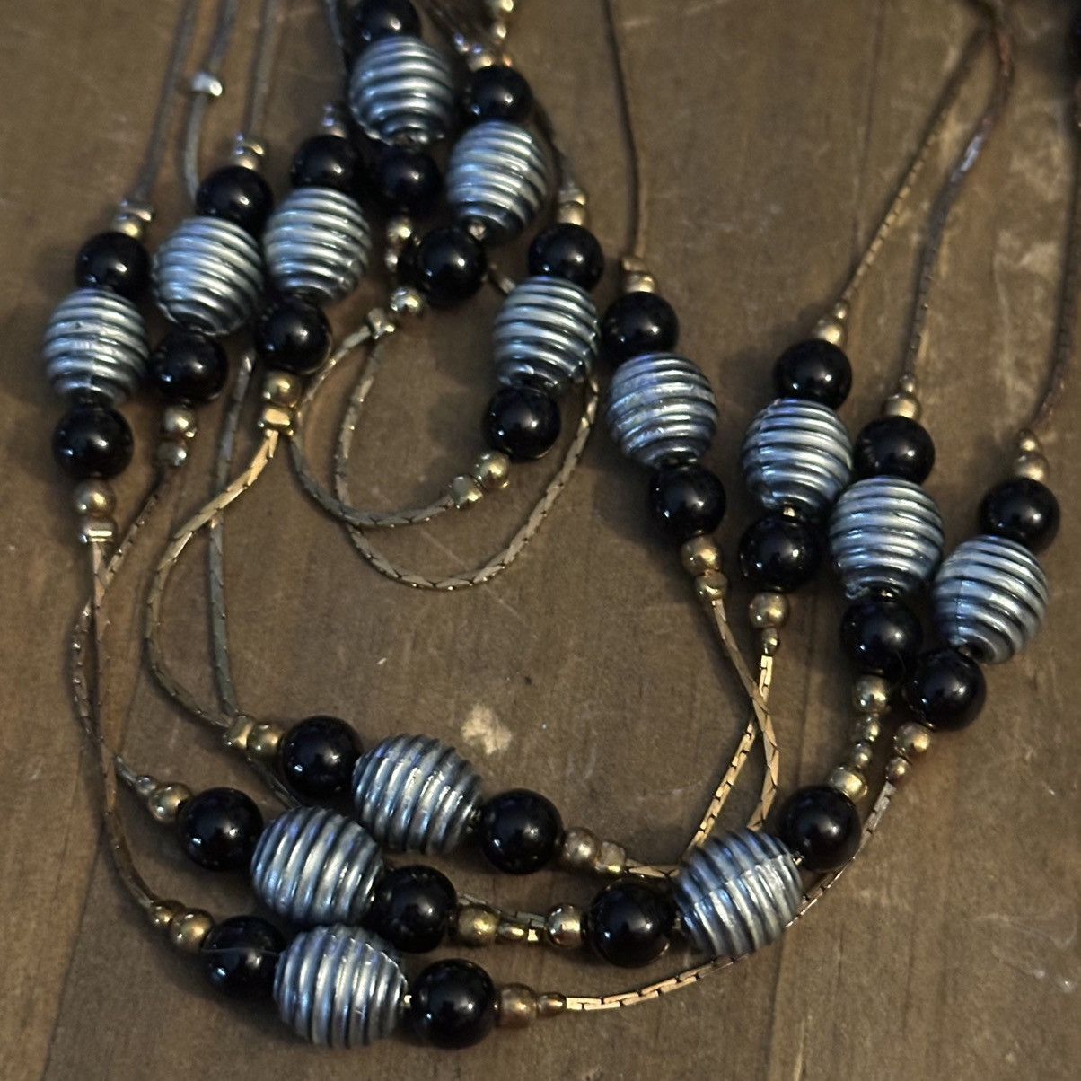 Vintage Vintage gold tone layered station silver black bead necklace Size ONE SIZE - 3 Thumbnail