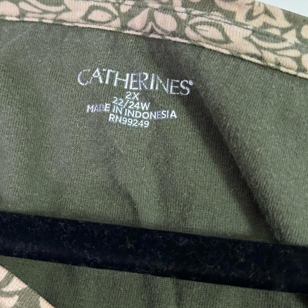Designer Catherines l Green Beige Floral Top 2X Size XXL / US 16-18 / IT 52-54 - 7 Thumbnail