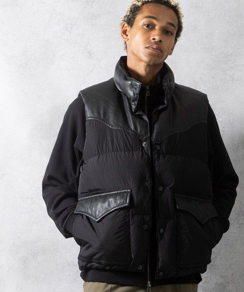 Number (N)ine Number nine COMBINATION DOWN VEST Nylon Leather Size US L / EU 52-54 / 3 - 10 Thumbnail