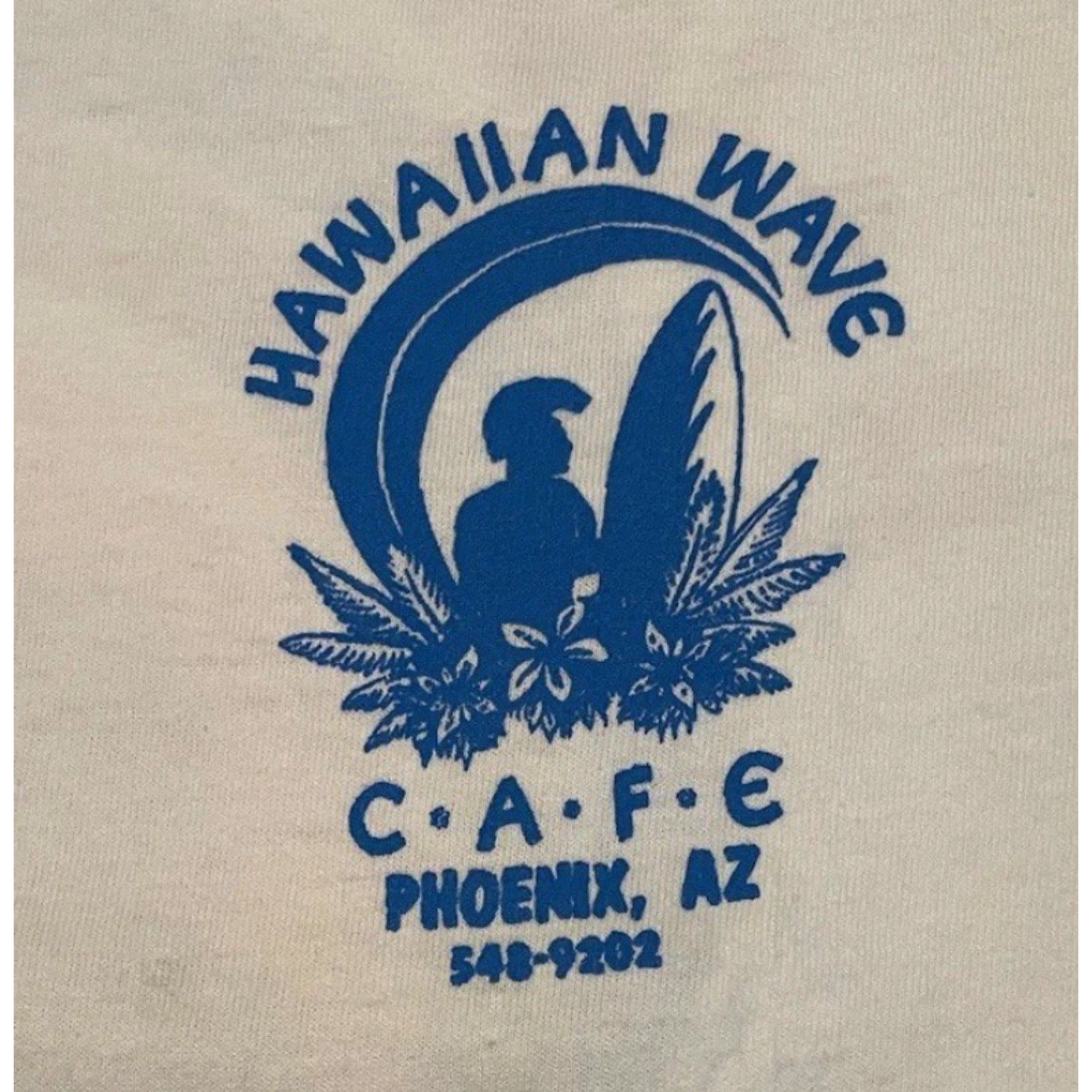 Vintage VINTAGE 90s Hawaiian Wave Cafe Phoenix Arizona Shirt XL White Surf Skate Grunge OP Men T-Shirt Pattern Striped Short Sleeve Single Stitch USA Size US XL / EU 56 / 4 - 4 Thumbnail