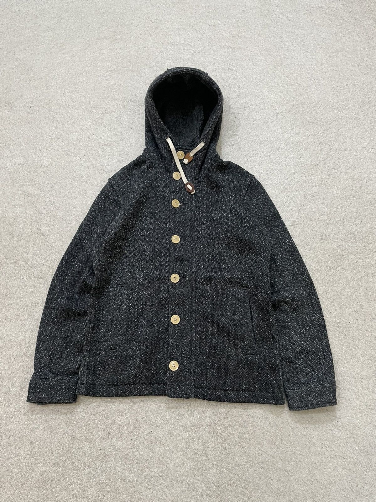 If Six Was Nine 2000s Japan Wool Hooded Button Jacket Herringbone Y2K Size US M / EU 48-50 / 2 - 1 Thumbnail