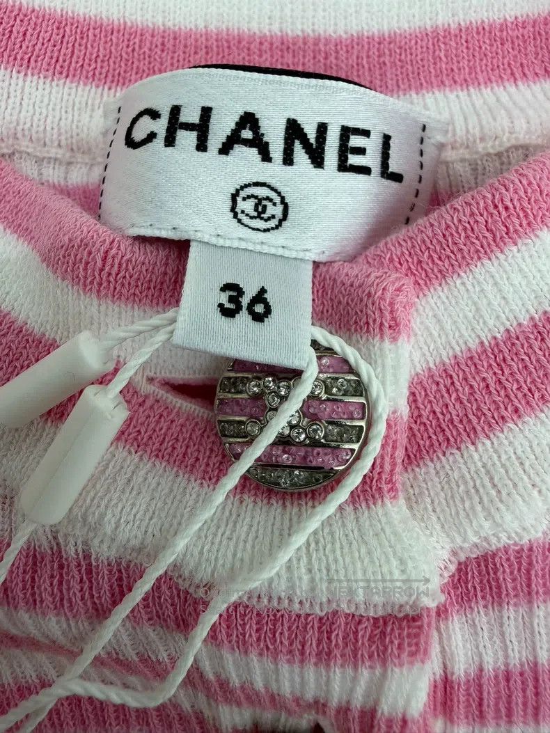 Chanel Chanel Early spring holiday pink and white striped knitted Size XS / US 0-2 / IT 36-38 - 4 Thumbnail