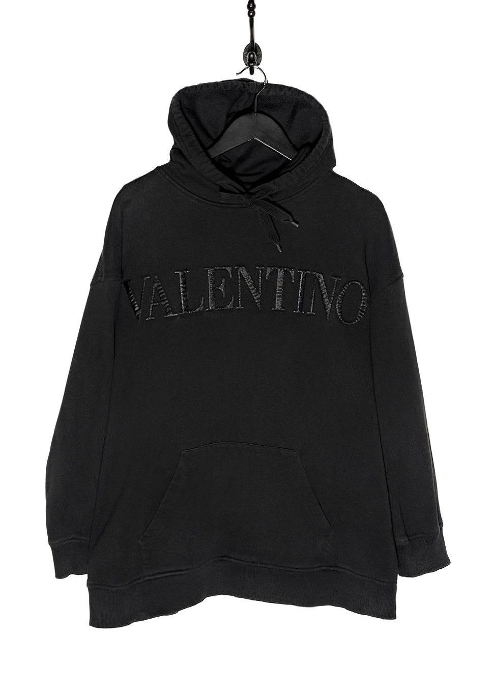 Valentino Black 3D Logo Embossed Hoodie