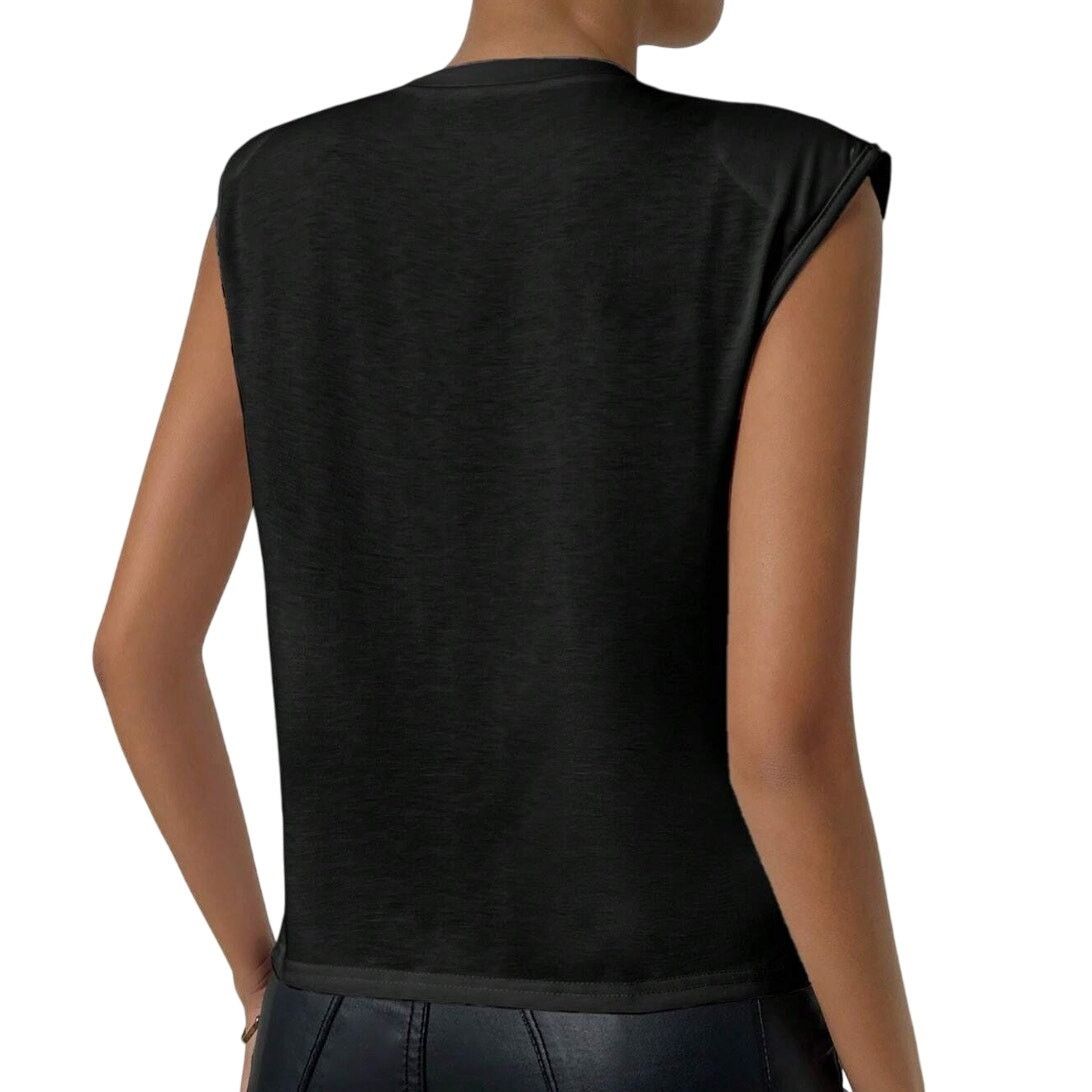 Shein Privé Pearls Beaded Shoulder Pad Tank Top in Black, Size S Size S / US 4 / IT 40 - 2 Thumbnail