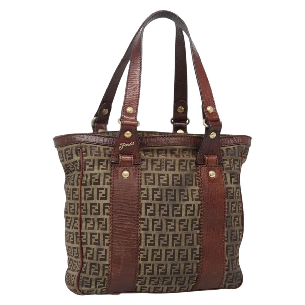 Fendi FENDI Zucchino Canvas Tote Bag Brown Gold Size ONE SIZE - 1 Thumbnail