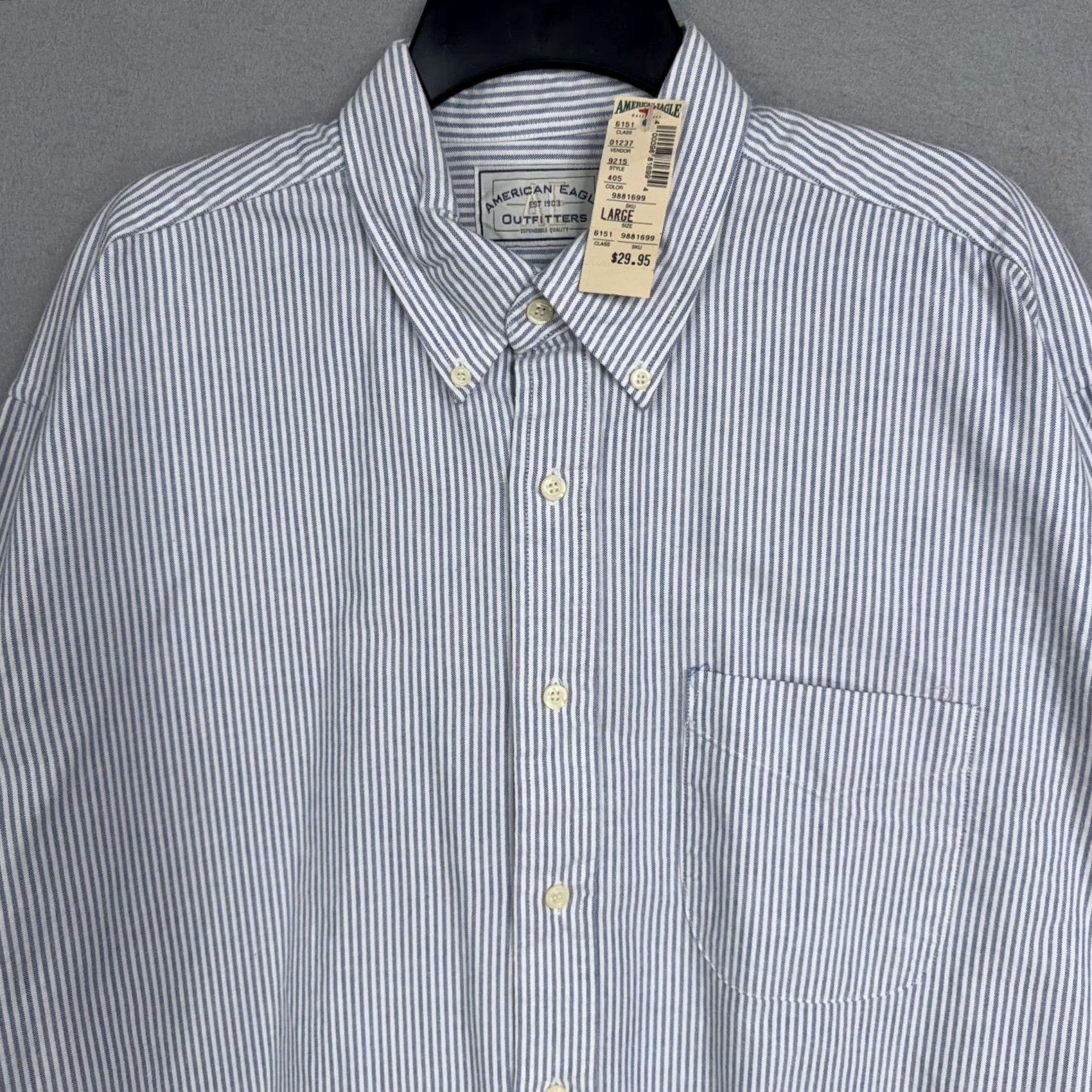 American Eagle Outfitters VINTAGE American Eagle Outfitters Shirt Mens Large Blue Stripe Cotton Button-Down Casual 90s Mens Size US L / EU 52-54 / 3 - 3 Thumbnail
