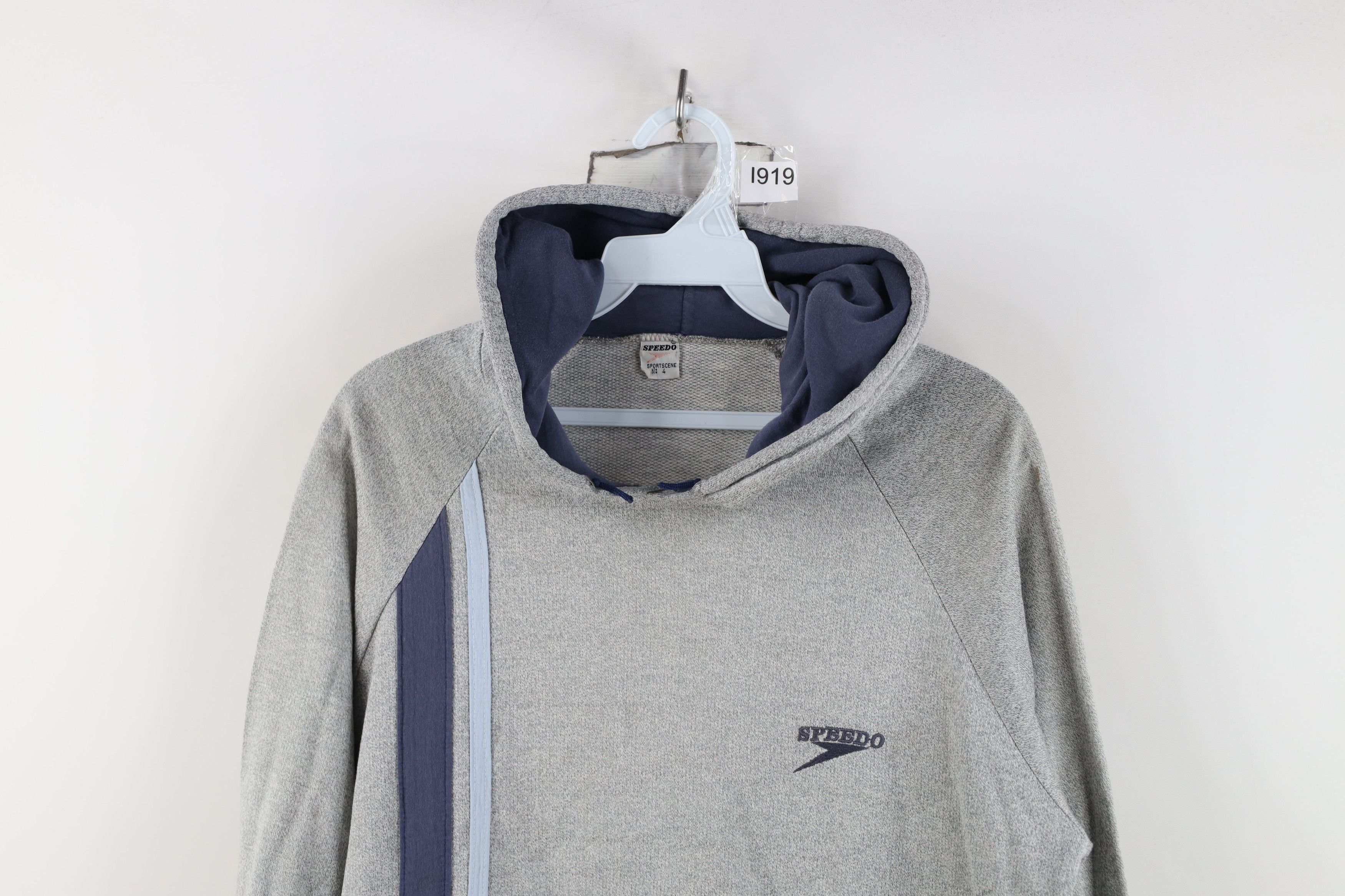Speedo Vintage 70s Speedo Striped Hoodie Sweatshirt Heather Gray Size US M / EU 48-50 / 2 - 2 Thumbnail