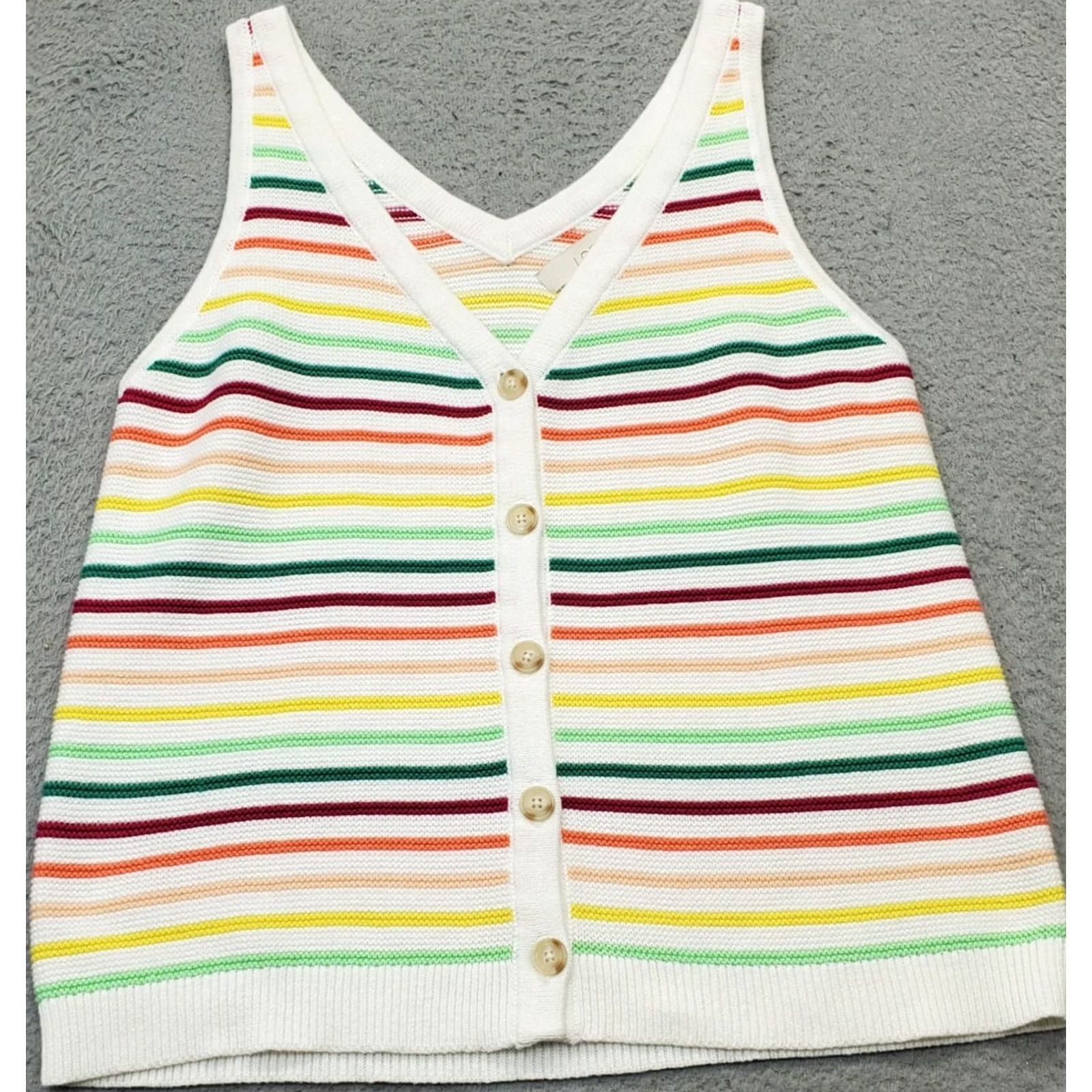 Loft LOFT Rainbow Knitted Top Womens L Multi Striped Sleeveless V Neck Button Front Size L / US 10 / IT 46 - 2 Thumbnail
