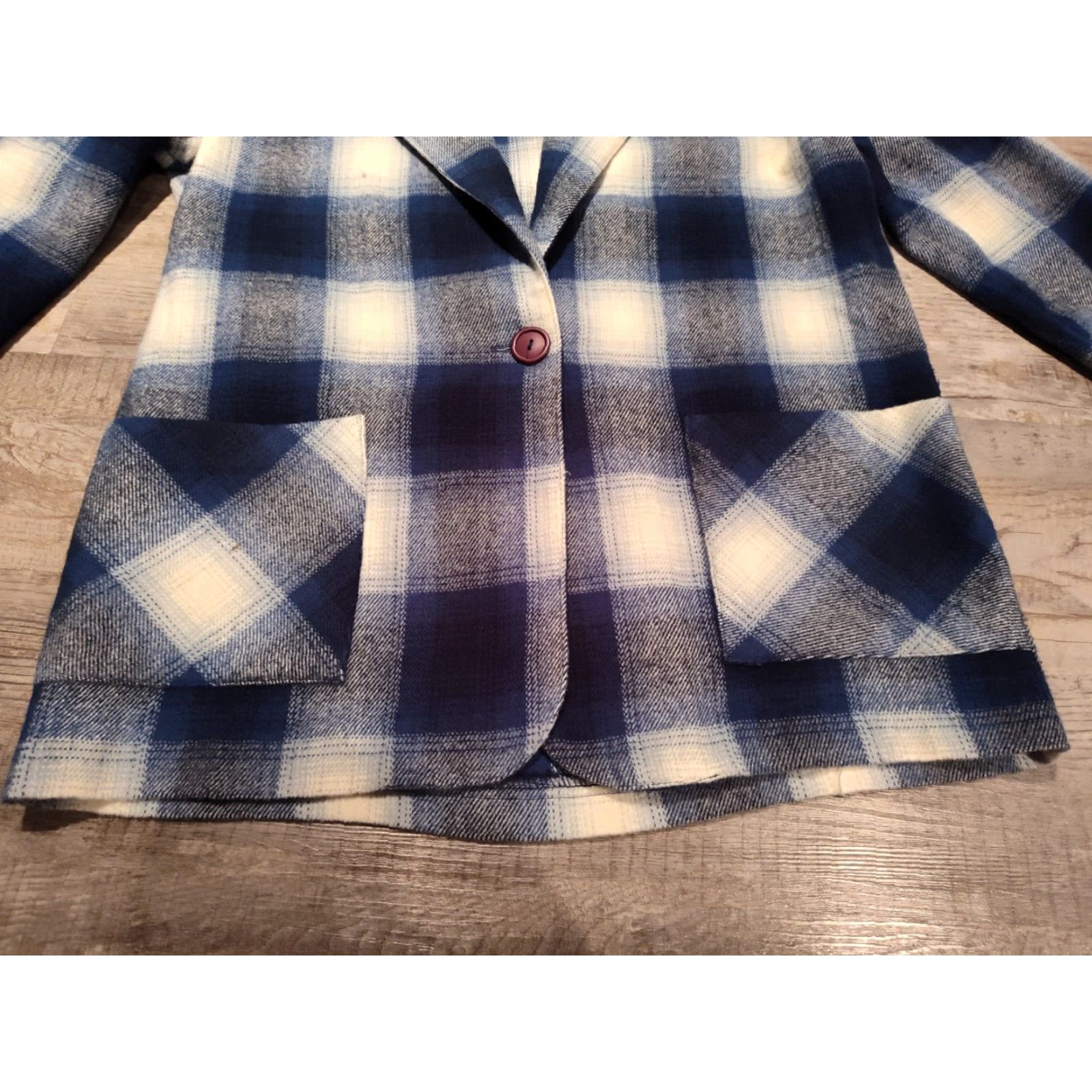 Vintage VINTAGE Susan Neal Plaid Blazer Coat Women's Medium Blue Fleece 100% Acrylic Shoulder Pads Casual Formal 90s Style Size M / US 6-8 / IT 42-44 - 2 Thumbnail