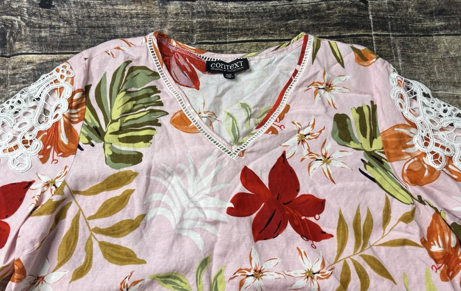 Lord & Taylor Context by Lord & Taylor Top Women's XL Linen Blend Floral Size XL / US 12-14 / IT 48-50 - 4 Thumbnail