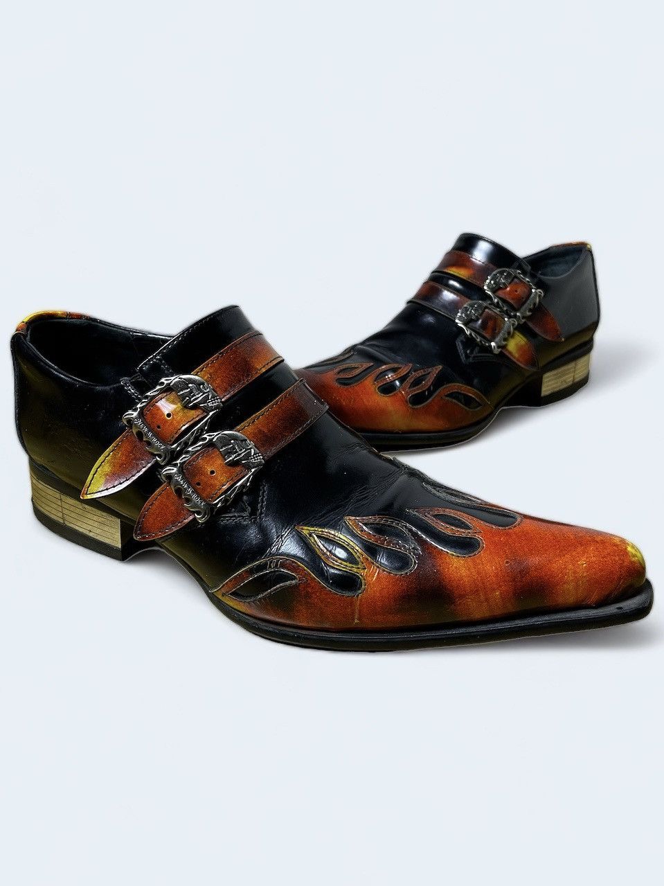 image of Archival Clothing x New Rock Flame Fire Low Shoes Boots 2358-S2 in Black, Men's (Size 10)