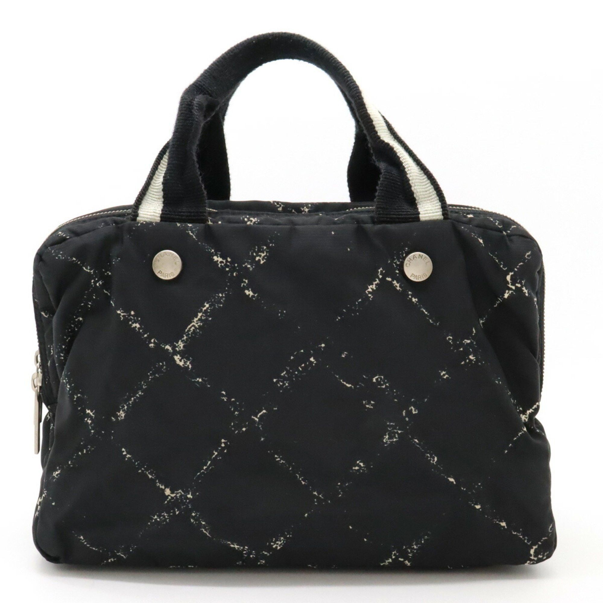 image of Chanel Old Travel Line Boston Bag Handbag Tote Nylon Vinyl Black Red, Women's