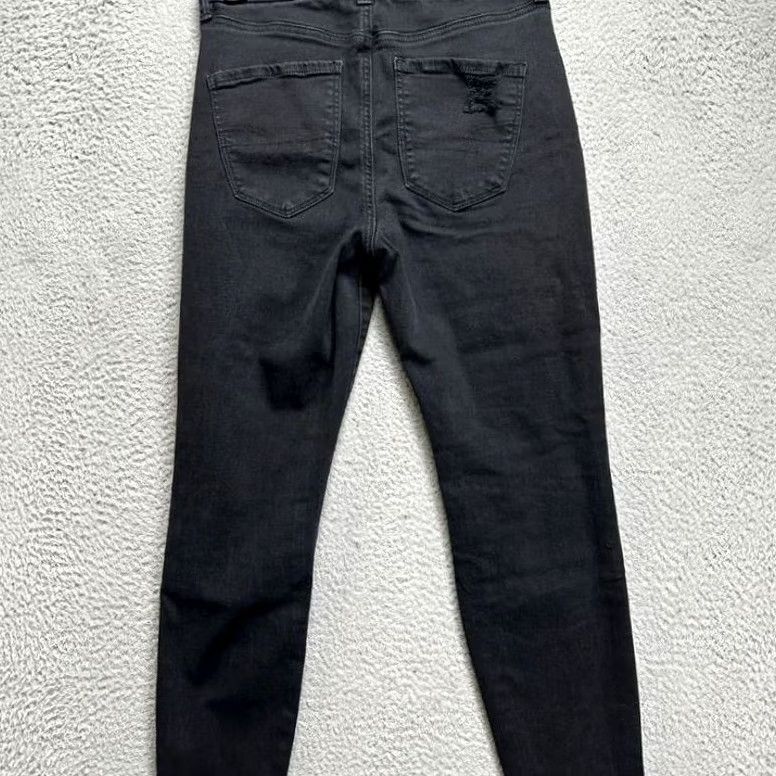 Vintage American Eagle Jeans Women 4 Short Black Distressed Skinny High Rise Ankle Denim Size 27" / US 4 / IT 40 - 2 Thumbnail