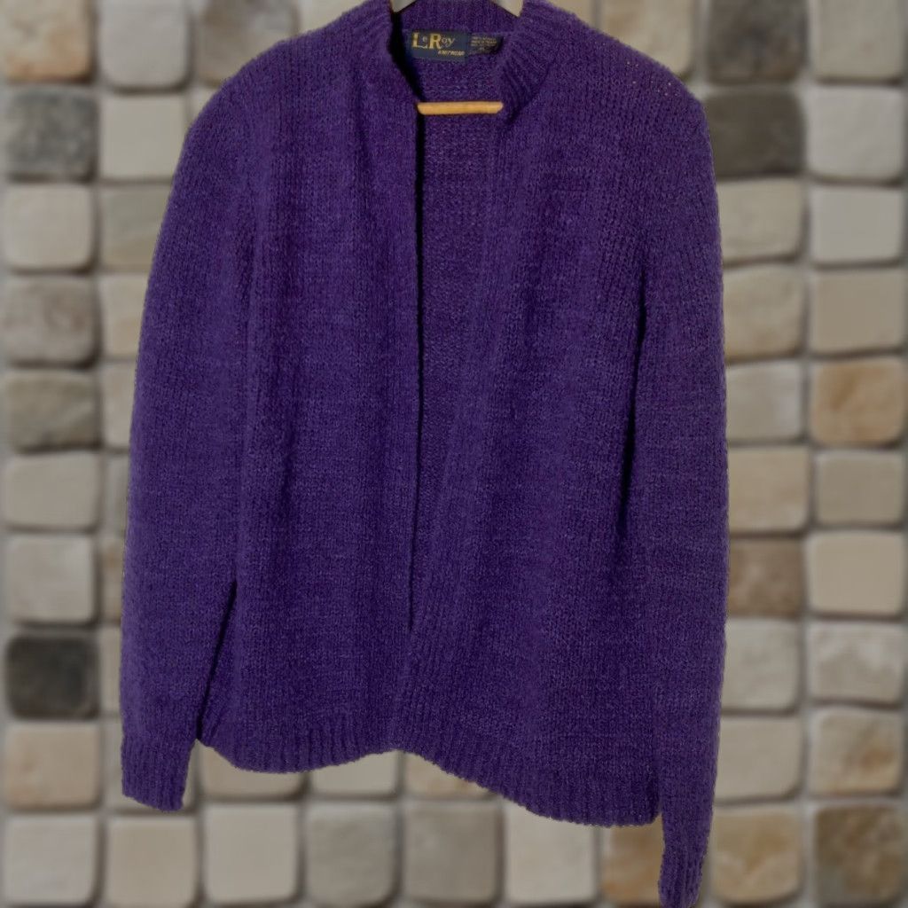 Vintage VINTAGE LeRoy Knitwear Cardigan Sweater Women XL Purple Chunky-Knit Grannycore Size XL / US 12-14 / IT 48-50 - 1 Thumbnail