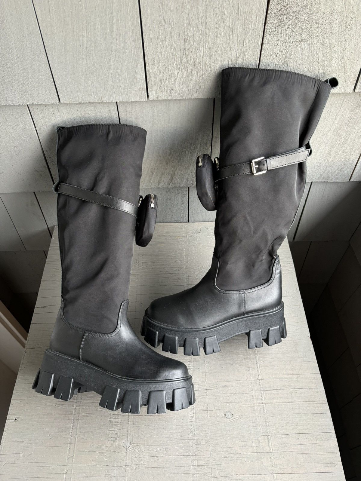 Japanese Brand × Other Tall Combat Boots Prada Monolith Style Military Cargo Leathe Size US 5 / IT 35 - 10 Thumbnail
