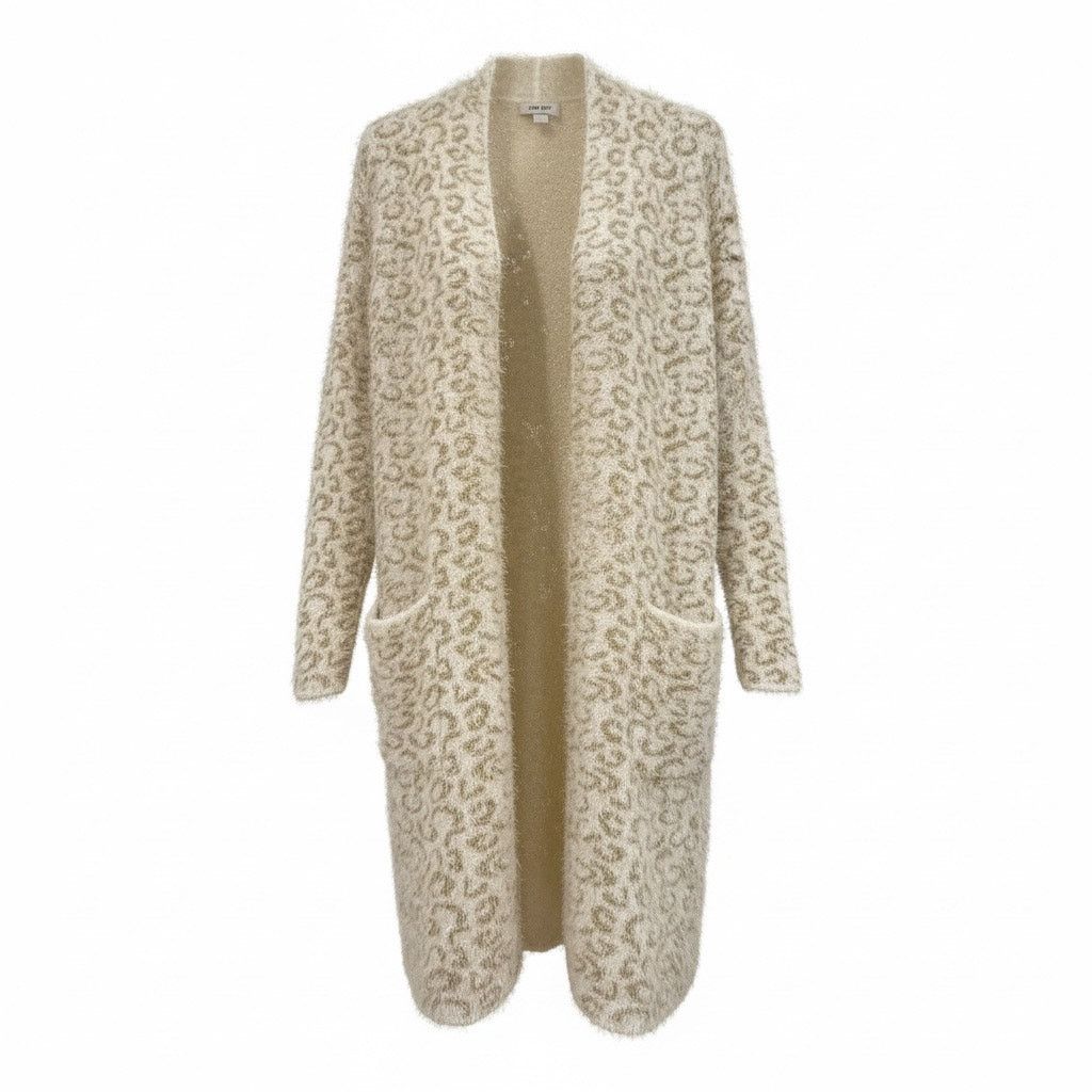 Nine West Nine West Fuzzy Long Cardigan S Cream Gold Shimmer Sweater Size S / US 4 / IT 40 - 1 Thumbnail