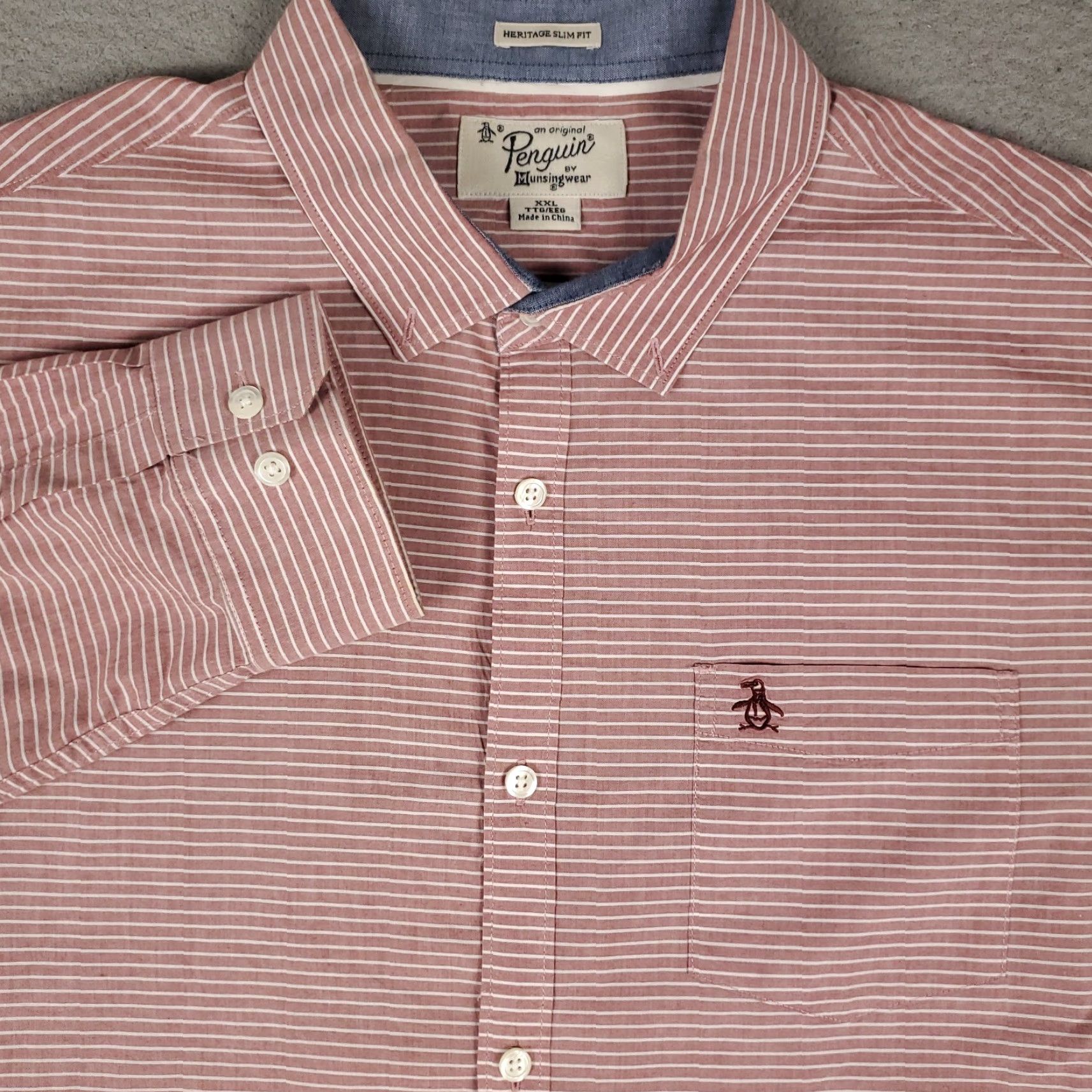 Original Penguin Original Penguin Shirt Mens 2XL Red Striped Button-Up Long Sleeve Casual Business Formal Workwear Button-Up Pocket Logo Cotton Woven Size US XXL / EU 58 / 5 - 2 Thumbnail