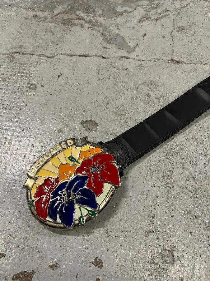 Dsquared2 2000s Dsquared2 Colorful Flowers Black Leather Belt Size ONE SIZE - 5 Thumbnail