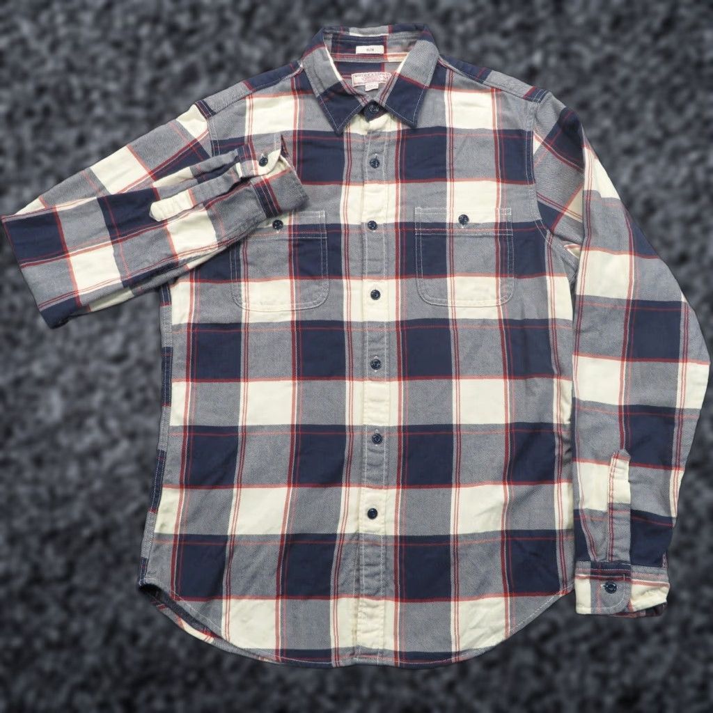 Wallace & Barnes Wallace Barnes Shirt Mens Medium Slim Fit Blue Red White Plaid Flannel Button-Up Size US M / EU 48-50 / 2 - 1 Thumbnail