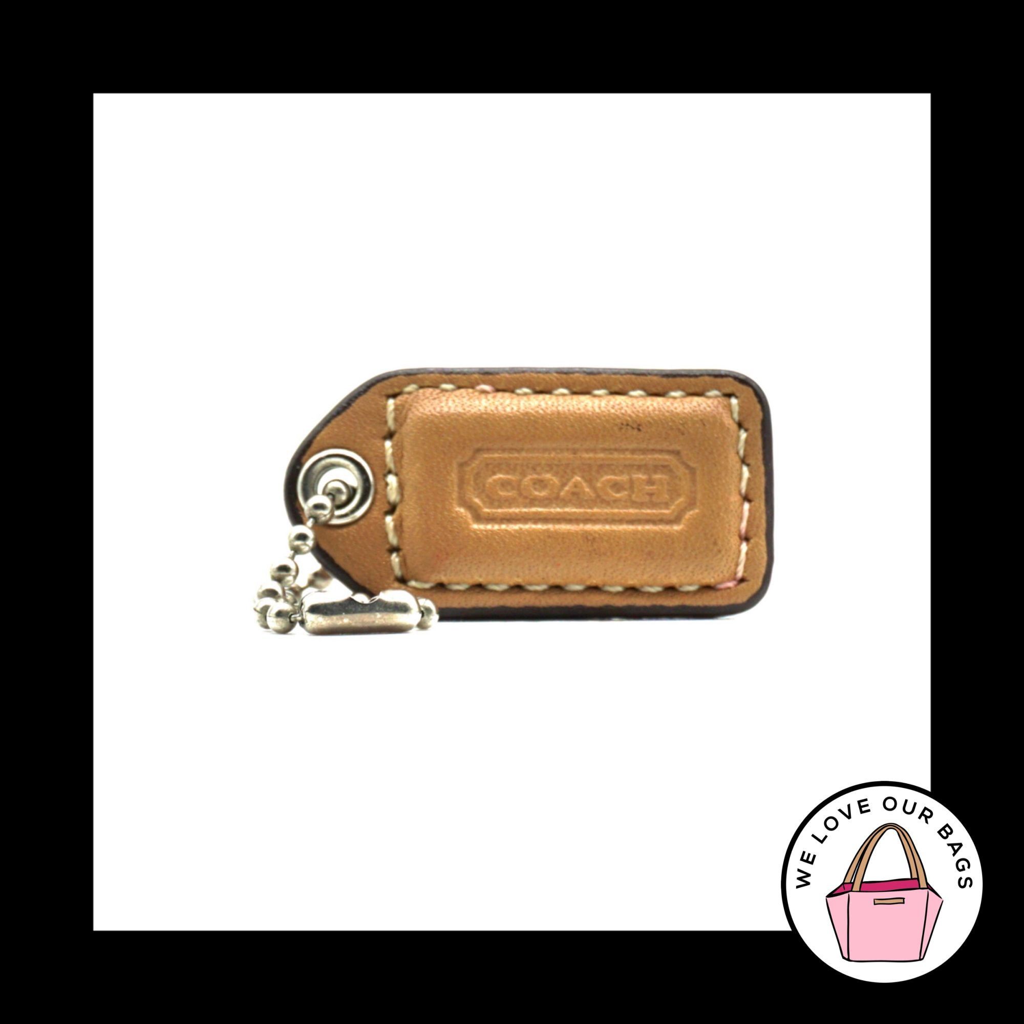 1.5" Vintage Coach Saddle Brown Leather Nickel Fob Bag Charm, Women's