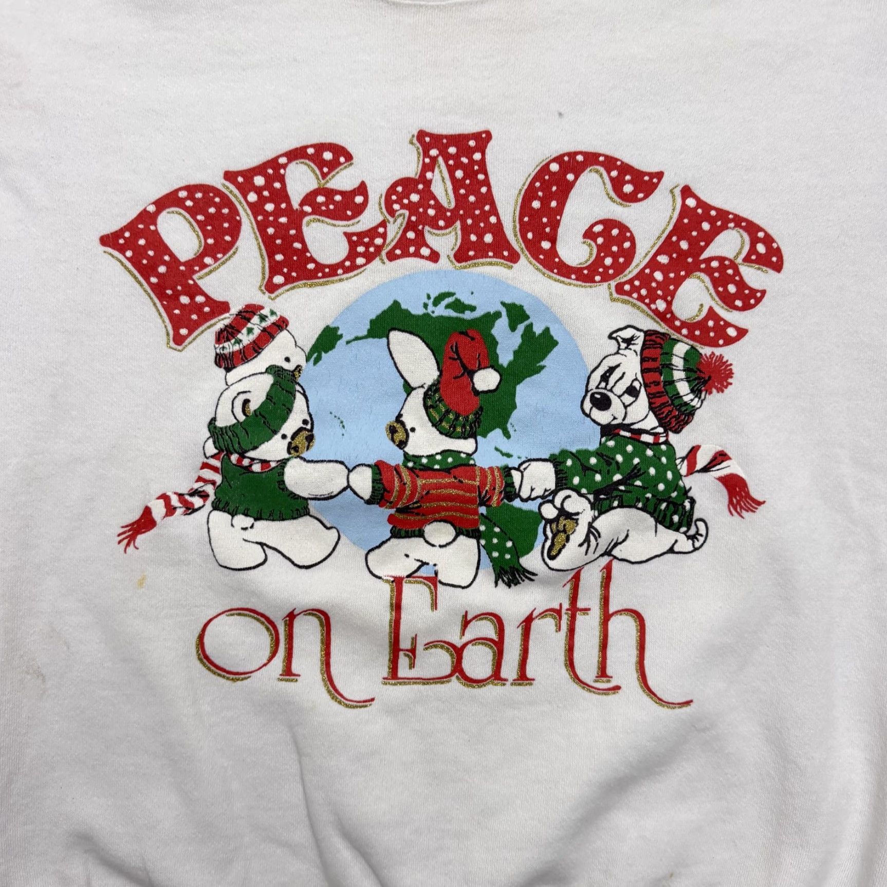 Tultex VINTAGE Tultex Peace On Earth Sweatshirt Mens Large White Christmas Graphic 90s Size US L / EU 52-54 / 3 - 2 Thumbnail