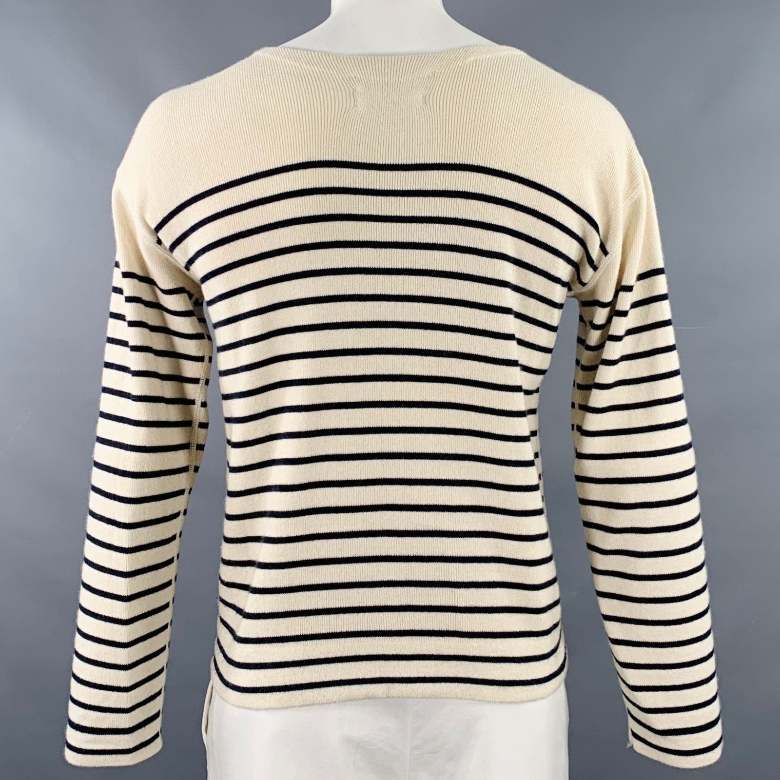 Polo Ralph Lauren Size L Cream Black Stripe Cotton Cashmere Pullover Size US L / EU 52-54 / 3 - 3 Thumbnail