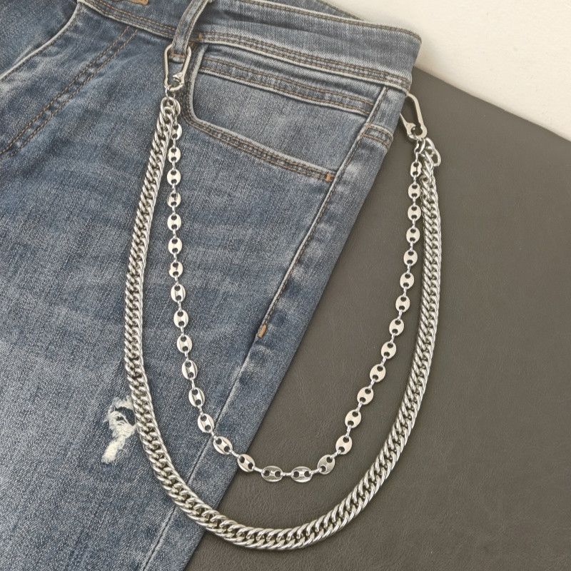 Jewelry Minimalist Stainless Steel Pants Chain Silver, Men's