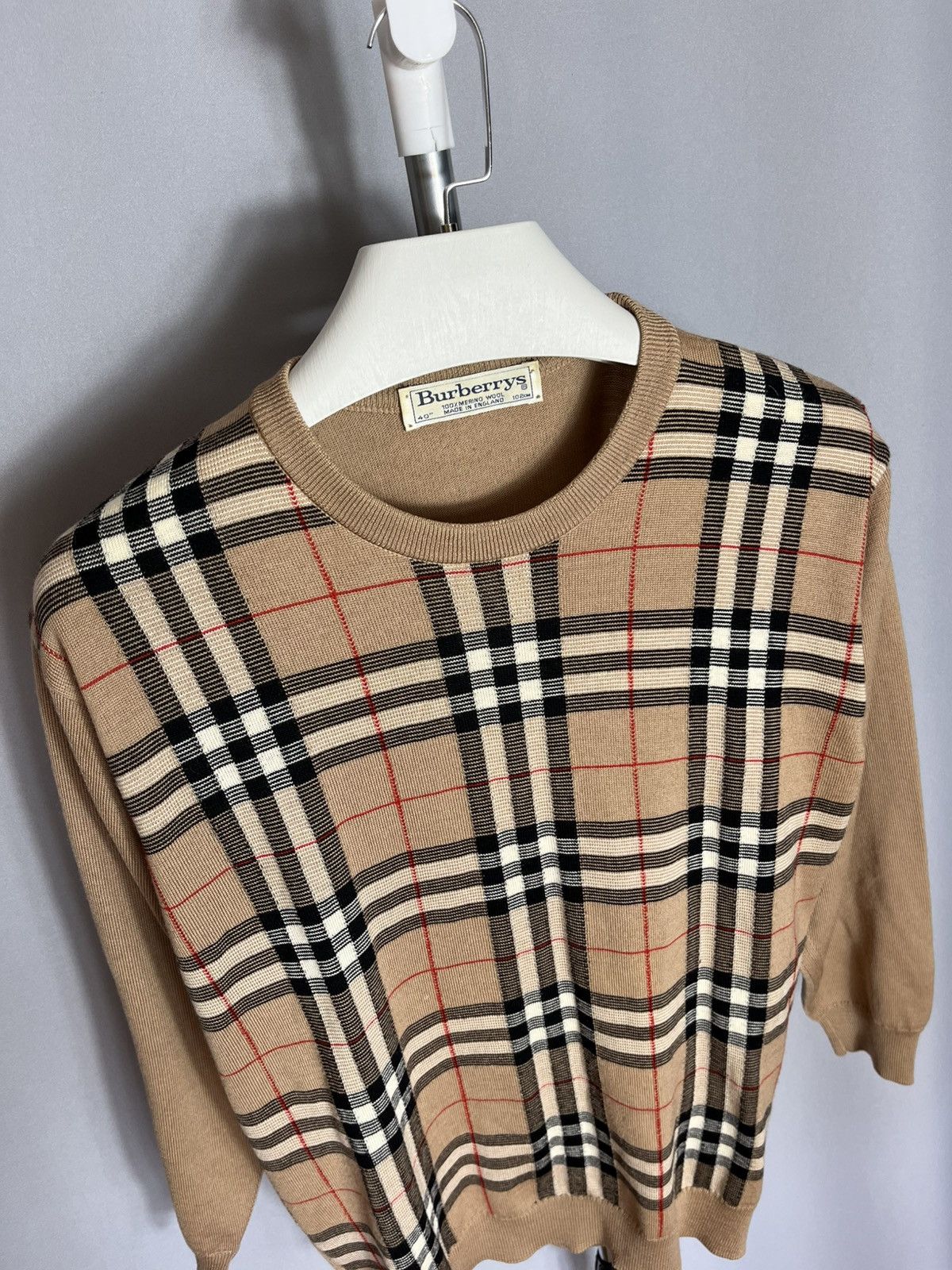 Burberry Burberry’s Vintage Nova Check Men’s Light Beige Wool Sweater Size US M / EU 48-50 / 2 - 3 Thumbnail