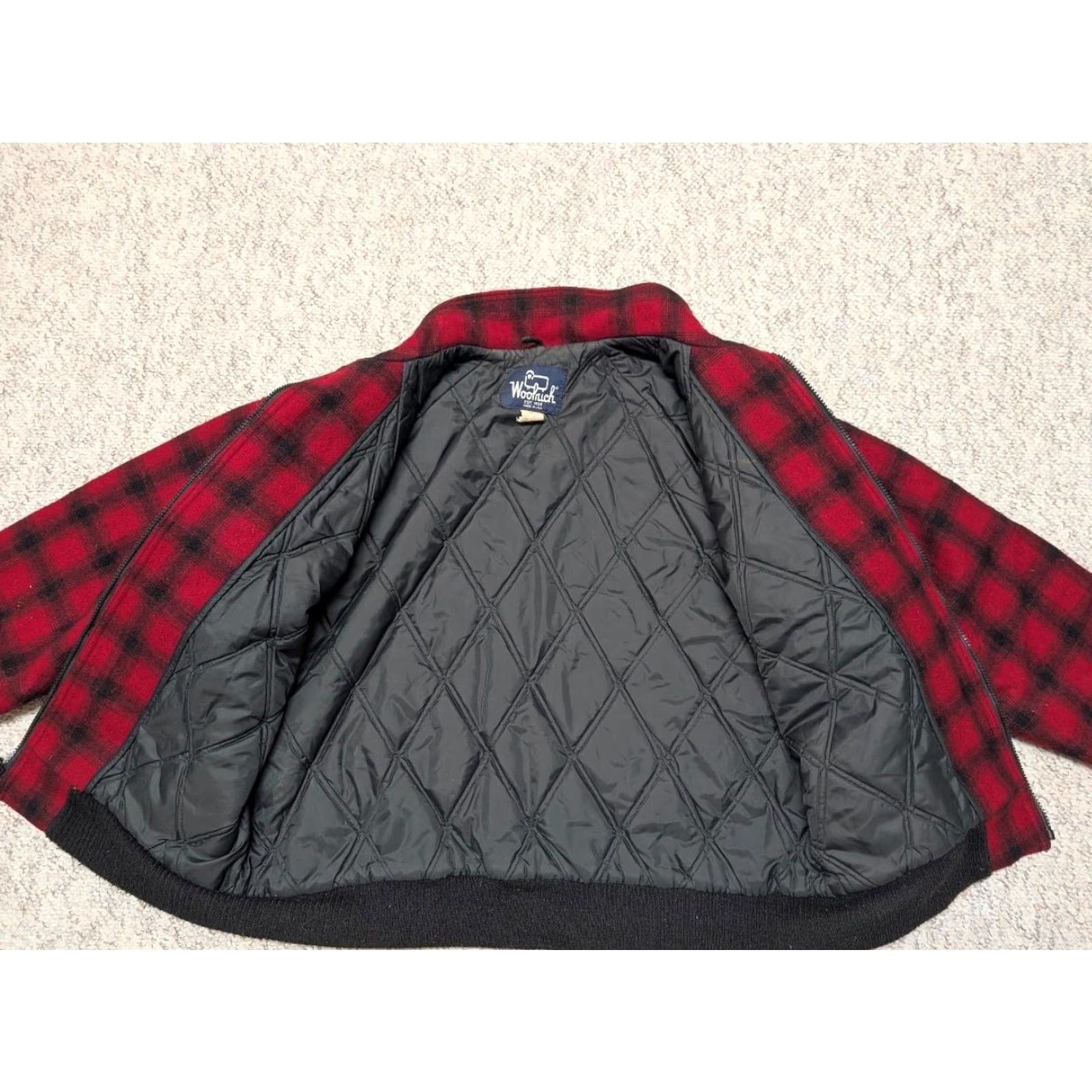 Vintage VINTAGE Woolrich Jacket Mens L Wool Buffalo Plaid Red Wool Bomber Jacket Quilted HUNTING USA Made 44 in Chest 38" Arm 26" Front Length 24.5" Size US L / EU 52-54 / 3 - 7 Thumbnail