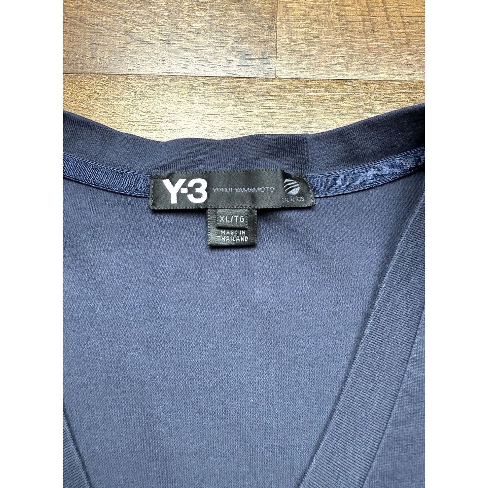 Y-3 VINTAGE Adidas Y-3 Yohji Yamamoto T Shirt Navy Blue Short Sleeve White V Neck Mens XL Size US XL / EU 56 / 4 - 5 Thumbnail