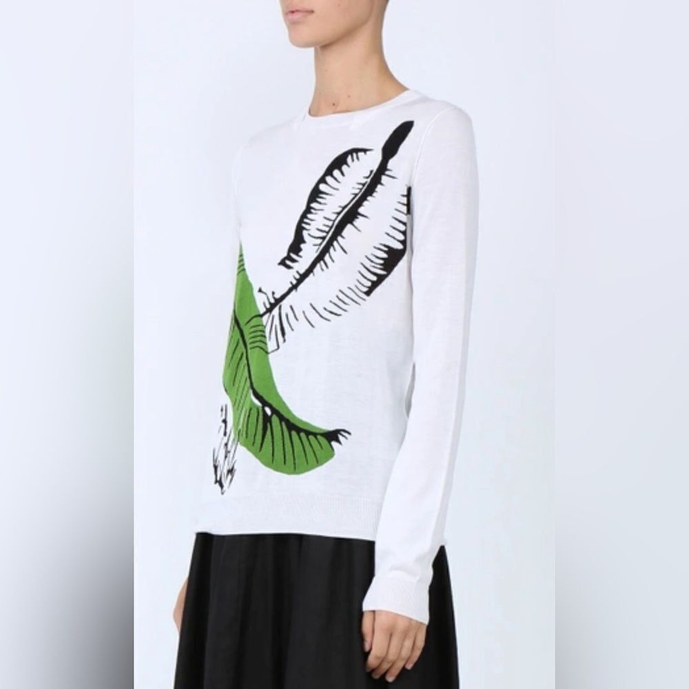 Sonia Rykiel SONIA RYKIEL WHITE PALM LEAF INTARSIA SWEATER. Silk blend. Size L / US 10 / IT 46 - 2 Thumbnail