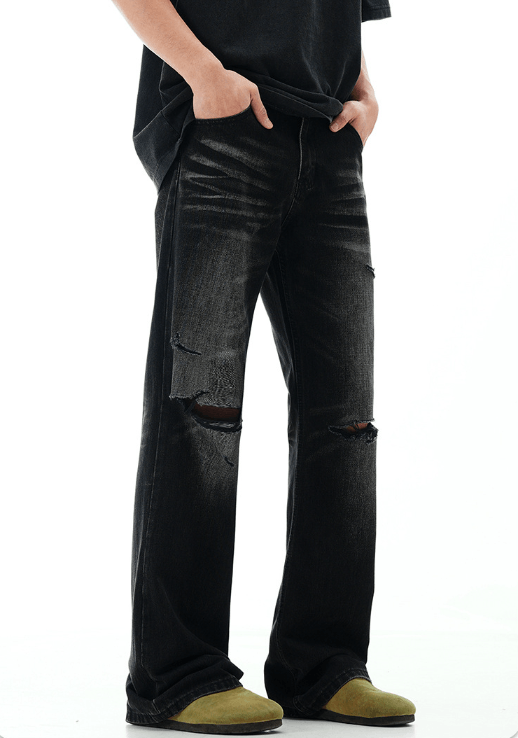 Japanese Brand × Jean American black street washed flared cleanfit ripped jeans Size US 32 / EU 48 - 4 Thumbnail