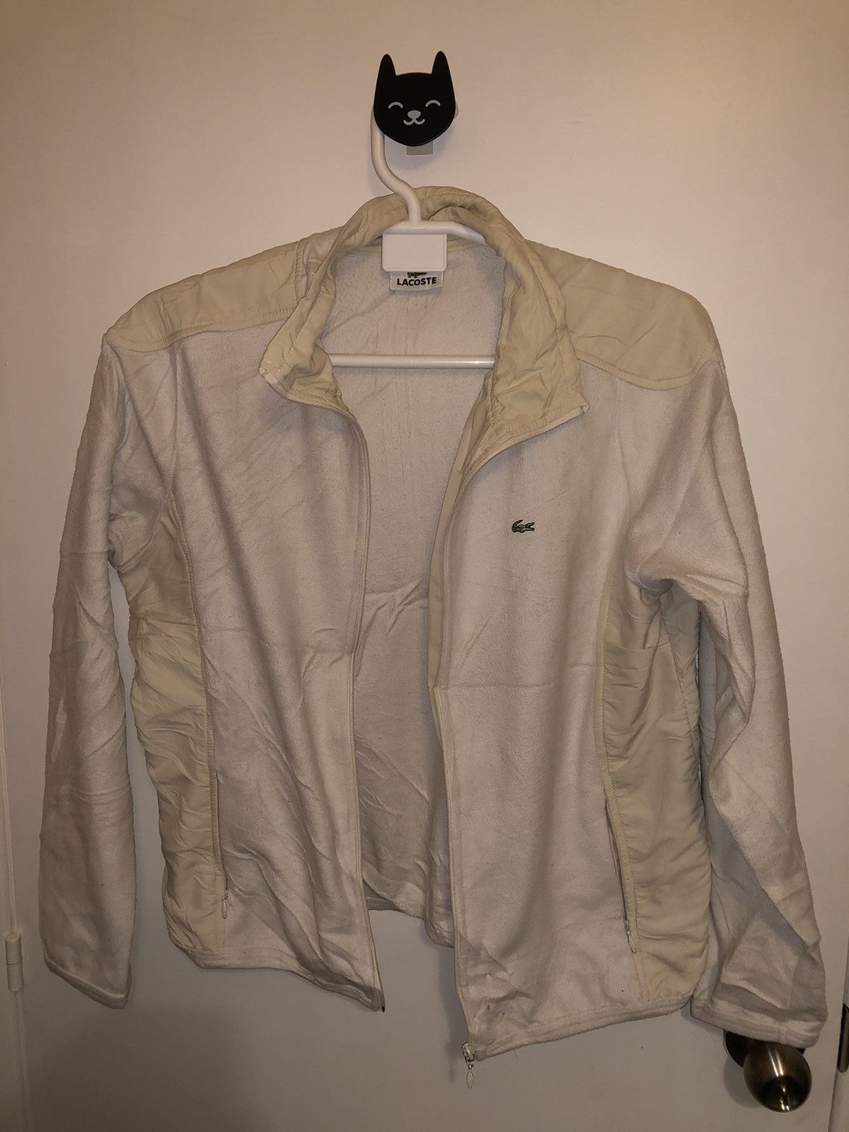 Lacoste × Vintage White and cream vintage retro Lacoste Fleece Jacket Size S / US 4 / IT 40 - 1 Thumbnail