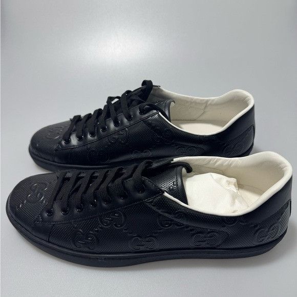 Gucci Gucci Ace GG Embossed Black Leather Sneakers Men’s 12.5 Size US 12.5 / EU 45-46 - 3 Thumbnail