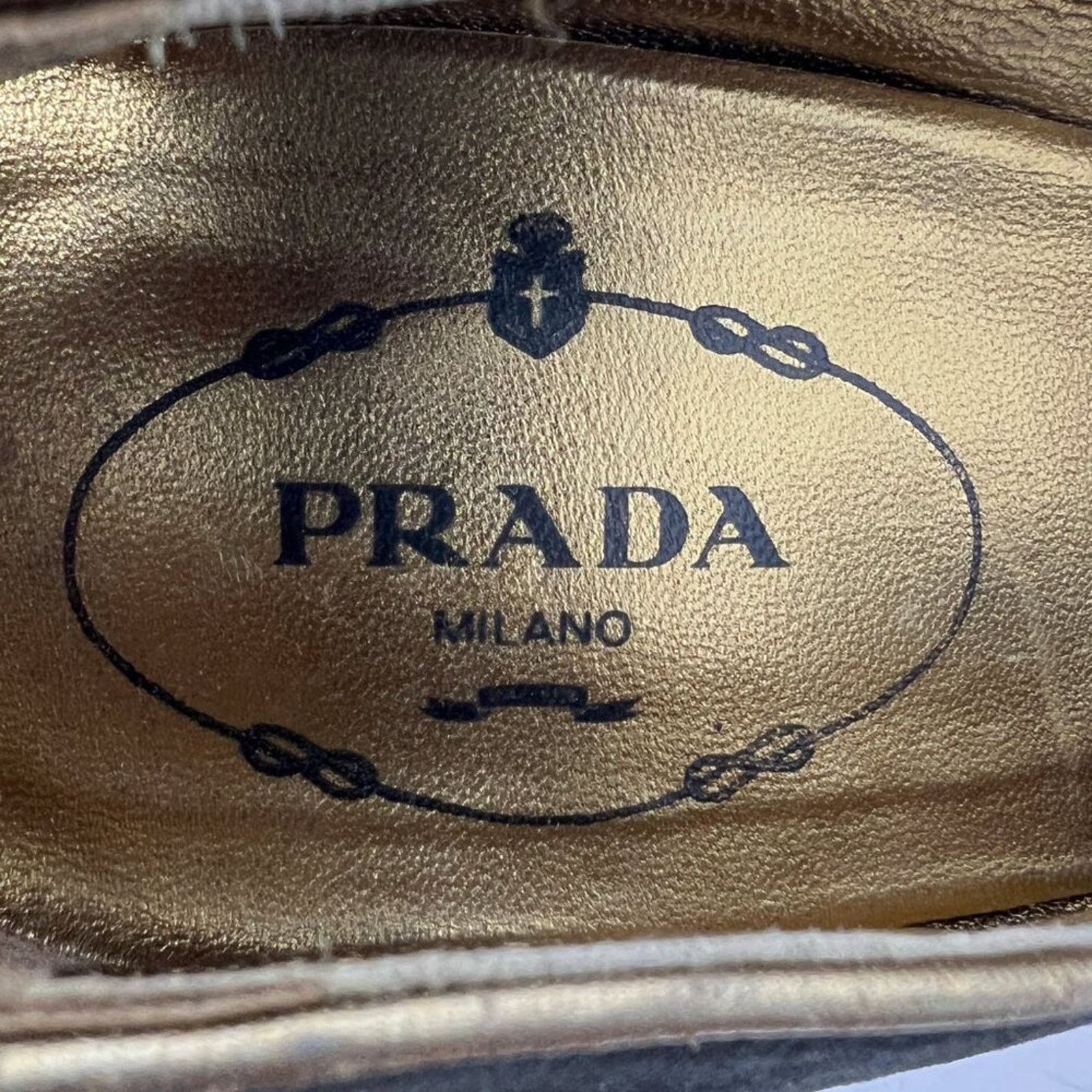 Prada Prada Black Satin Gold Sequins Mary Jane Platform Pumps Size US 8.5 / IT 38.5 - 6 Thumbnail