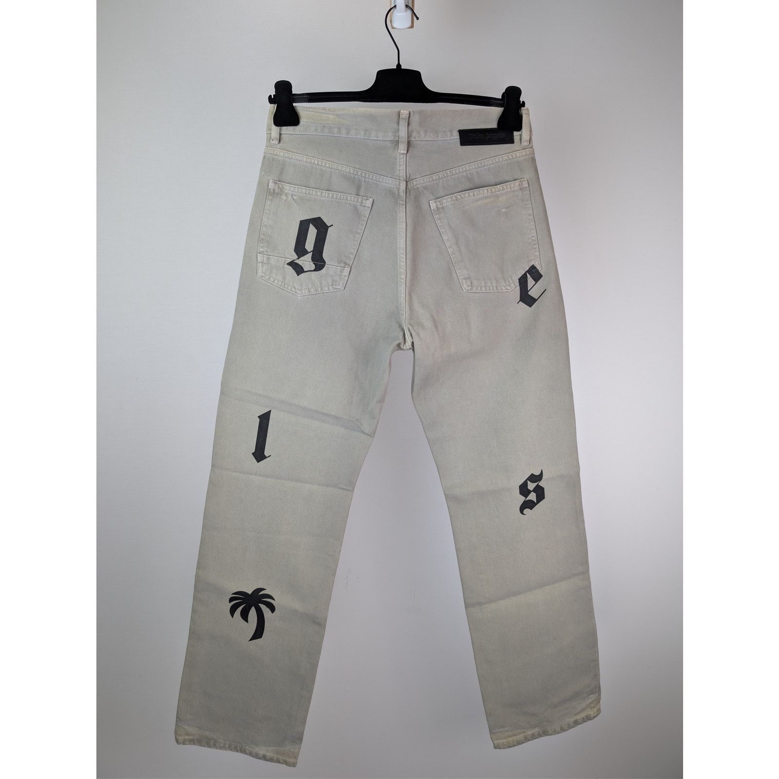 Palm Angels o1rshd1 Bull Logo Patch 5 Pockets Denim Pants in Light Beige Size US 31 - 11 Thumbnail