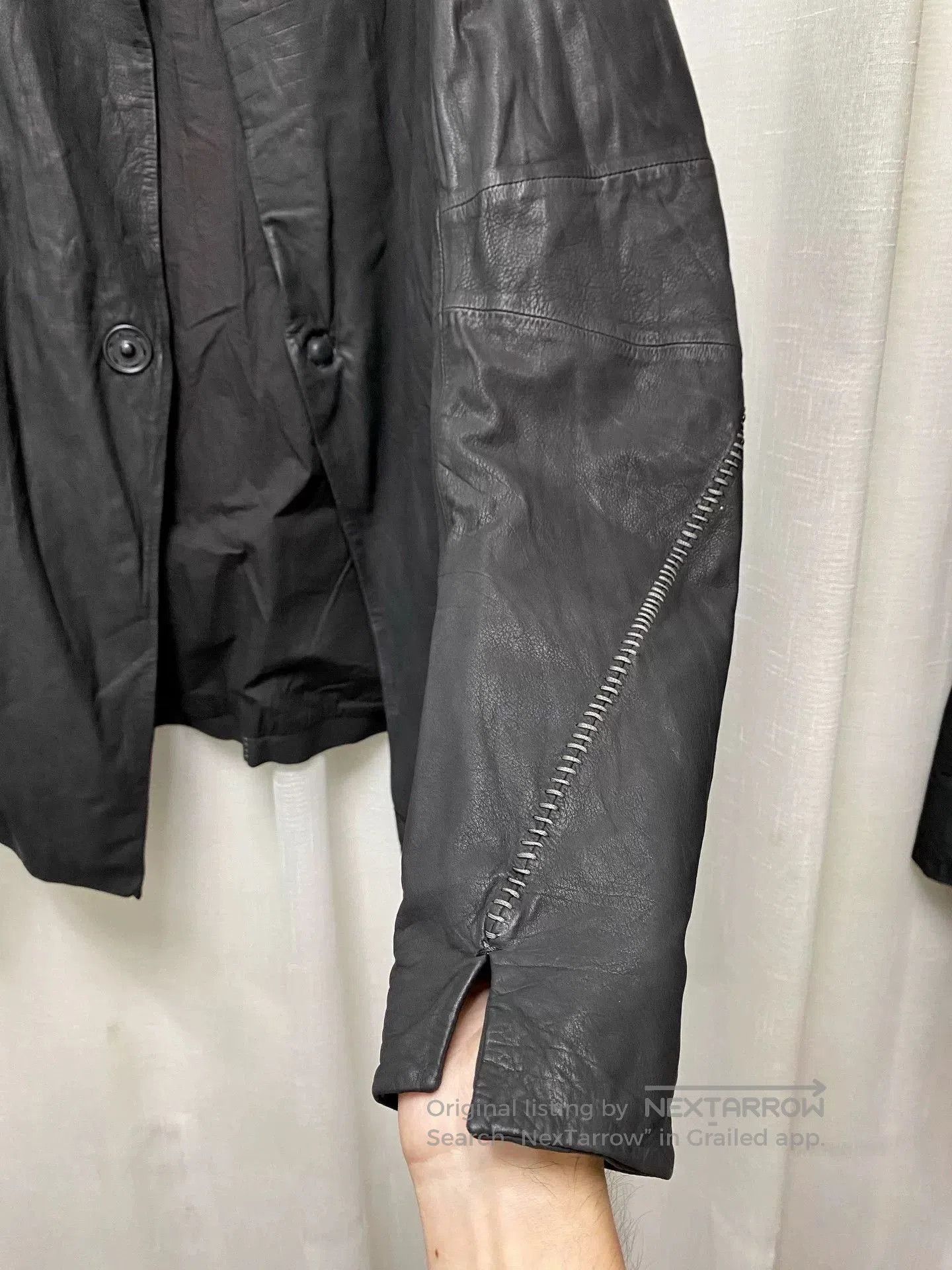 Other Dark Distressed Sheepskin Overlock Stitch Jacket. Size US M / EU 48-50 / 2 - 8 Thumbnail