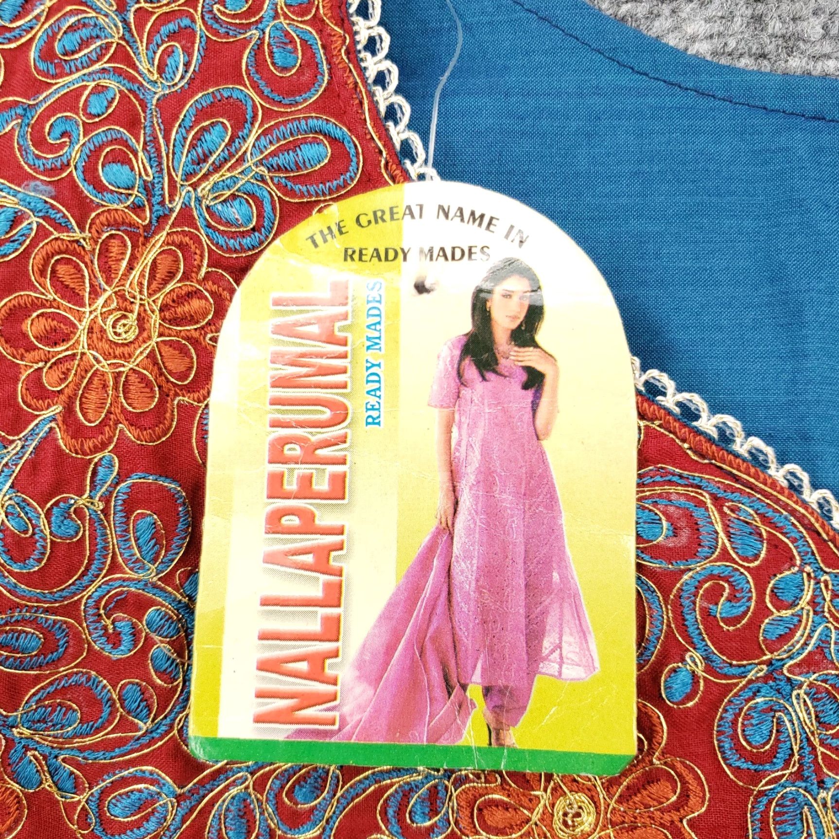 Vintage Antara Dress Womens 40 US 14 Blue Kaftan Embroidered Short Sleeves Silk NEW Size 36" / US 14 / IT 50 - 7 Thumbnail