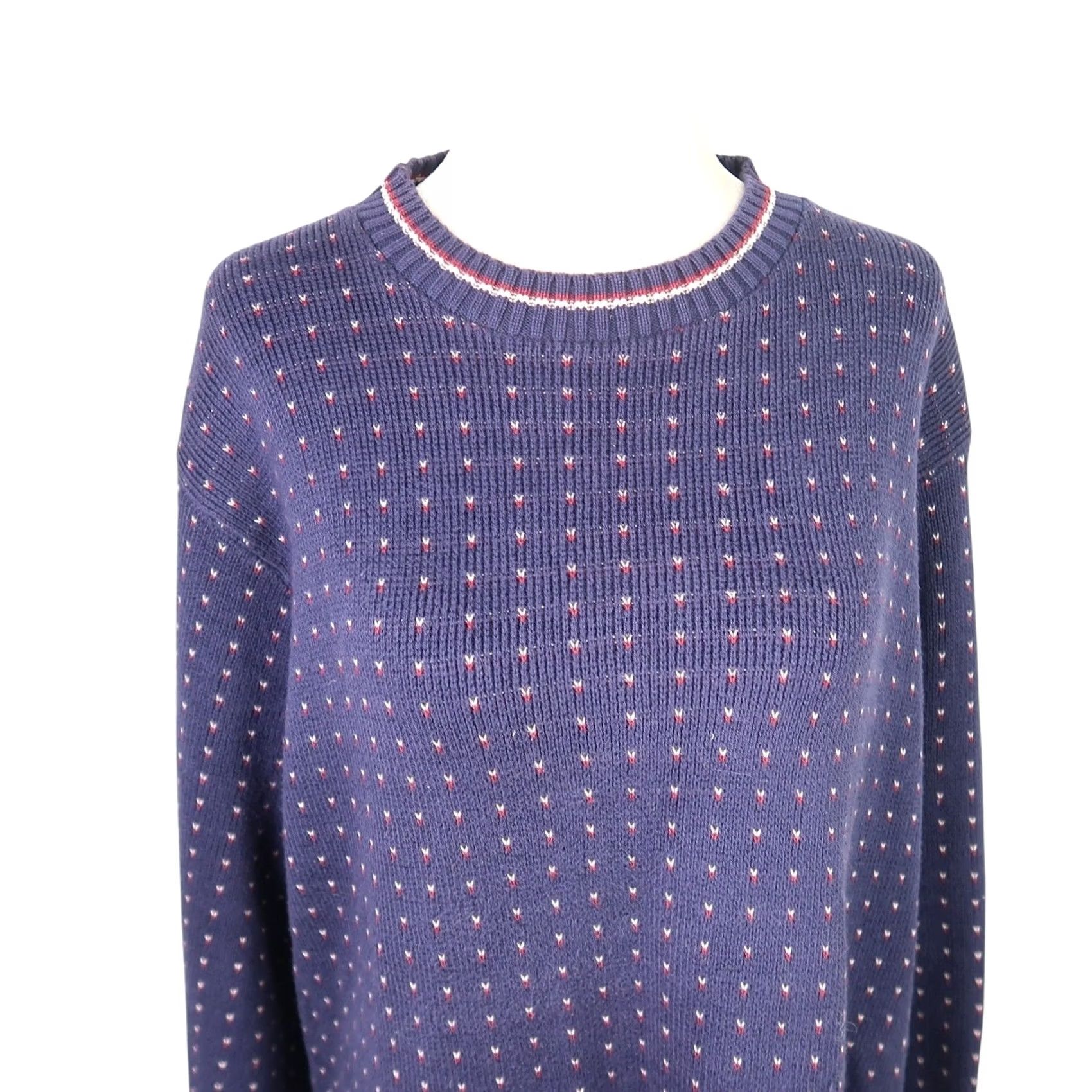 Vintage VINTAGE Woolrich Sweater Crew Neck Knit Cotton Long Sleeve XL Navy Blue Red Heart Dot Print 80s Womens Size XL / US 12-14 / IT 48-50 - 3 Thumbnail