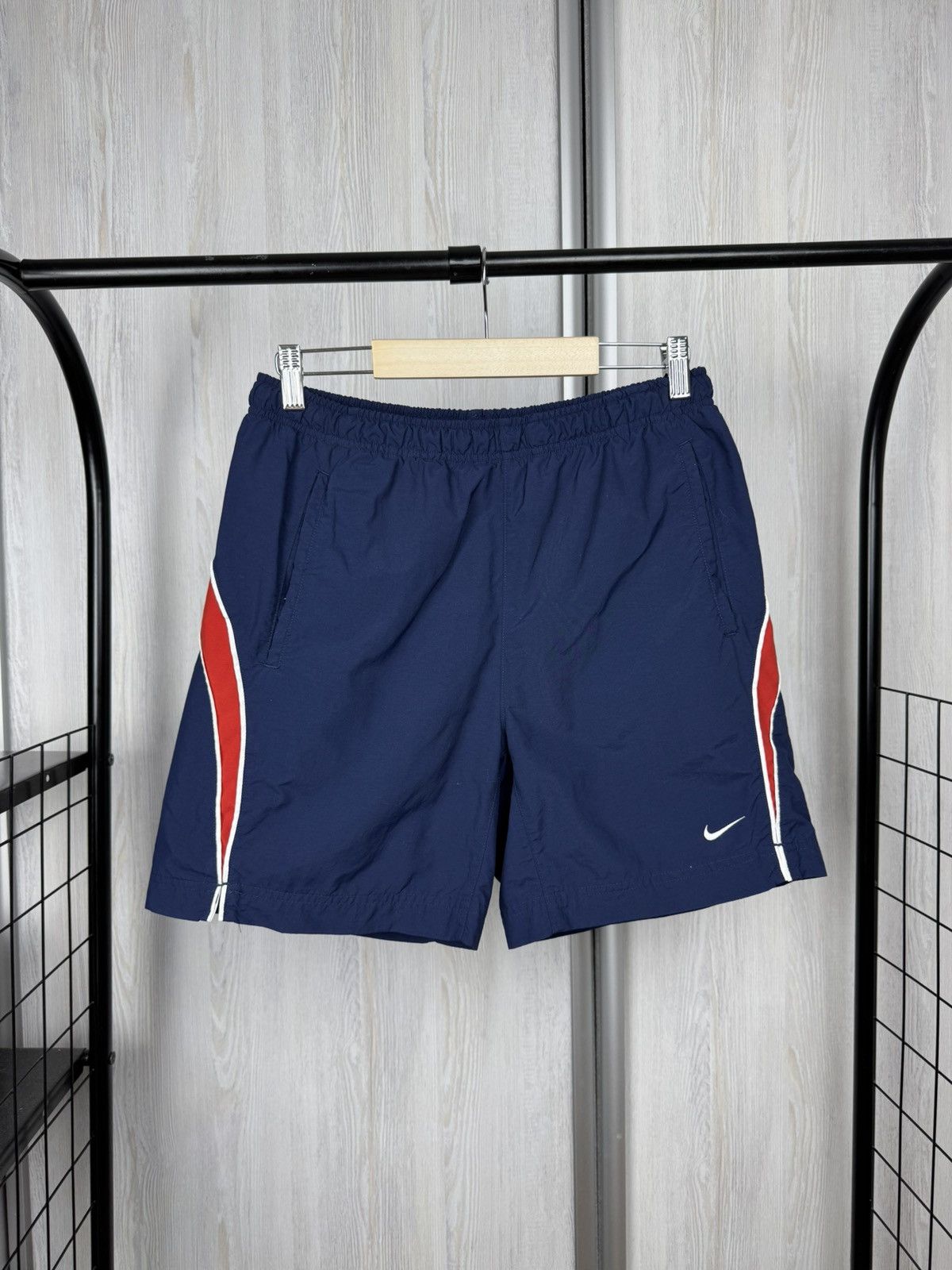 Nike Nike vintage y2k blue red nylon swoosh shorts Size US 30 / EU 46 - 1 Thumbnail