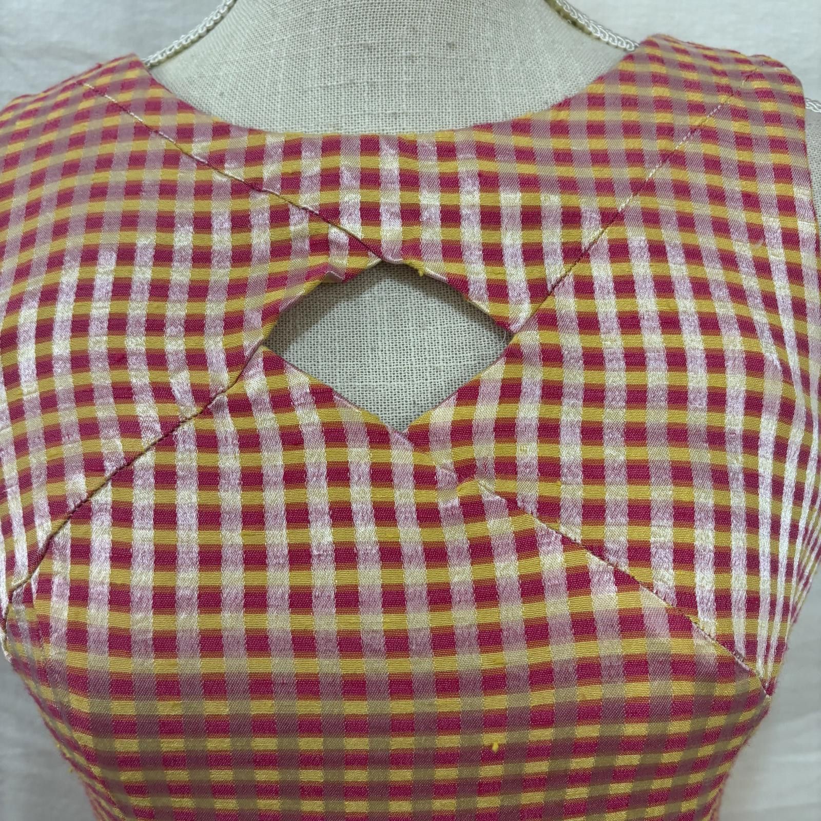 Other Vtg 90s keyhole yellow orange pink plaid mini dress Size M / US 6-8 / IT 42-44 - 2 Thumbnail