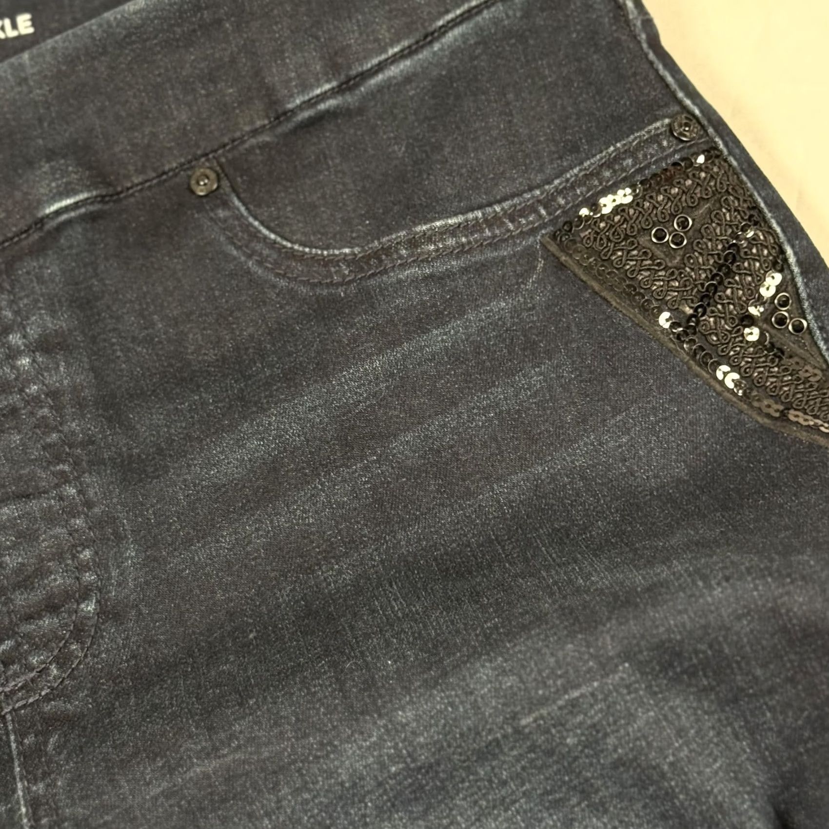 Vintage Chicos Womens Jegging Jeans 8R Dark Wash Sequin Crop Embellished Size 30" / US 8 / IT 44 - 5 Thumbnail