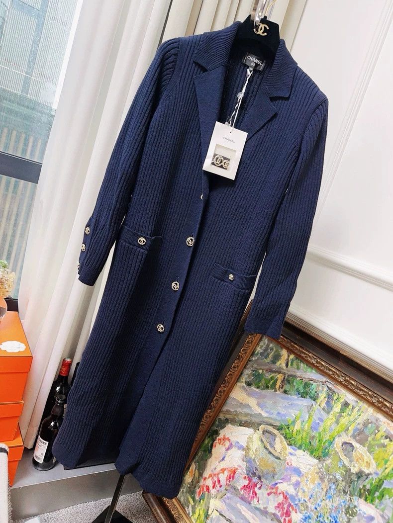 Chanel Chanel Blue Knit Long Cardigan Coat - dmc Size US M / EU 48-50 / 2 - 1 Thumbnail