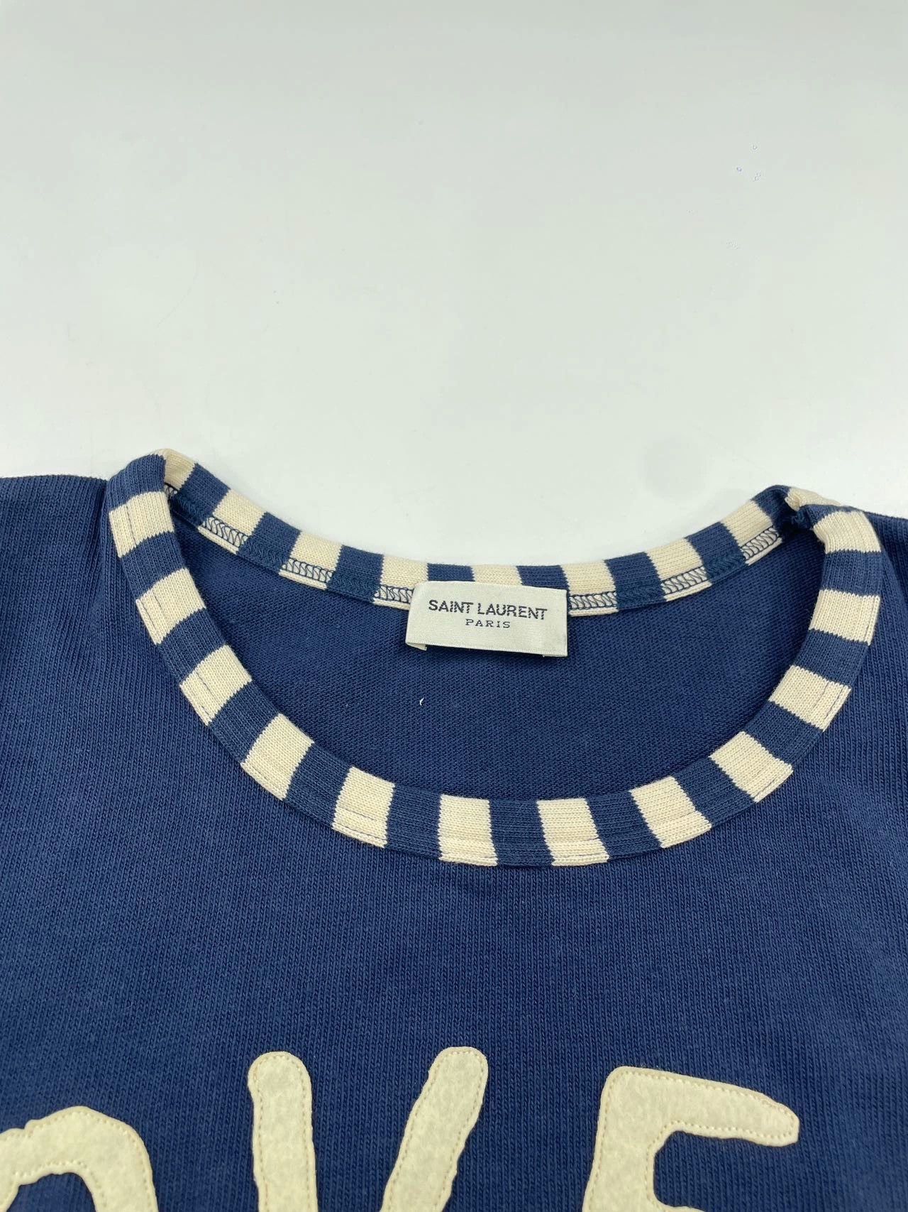 Saint Laurent Paris × Yves Saint Laurent SAINT LAURENT YSL Women's Navy Blue Natural Short-sleeved Size XS / US 0-2 / IT 36-38 - 11 Thumbnail