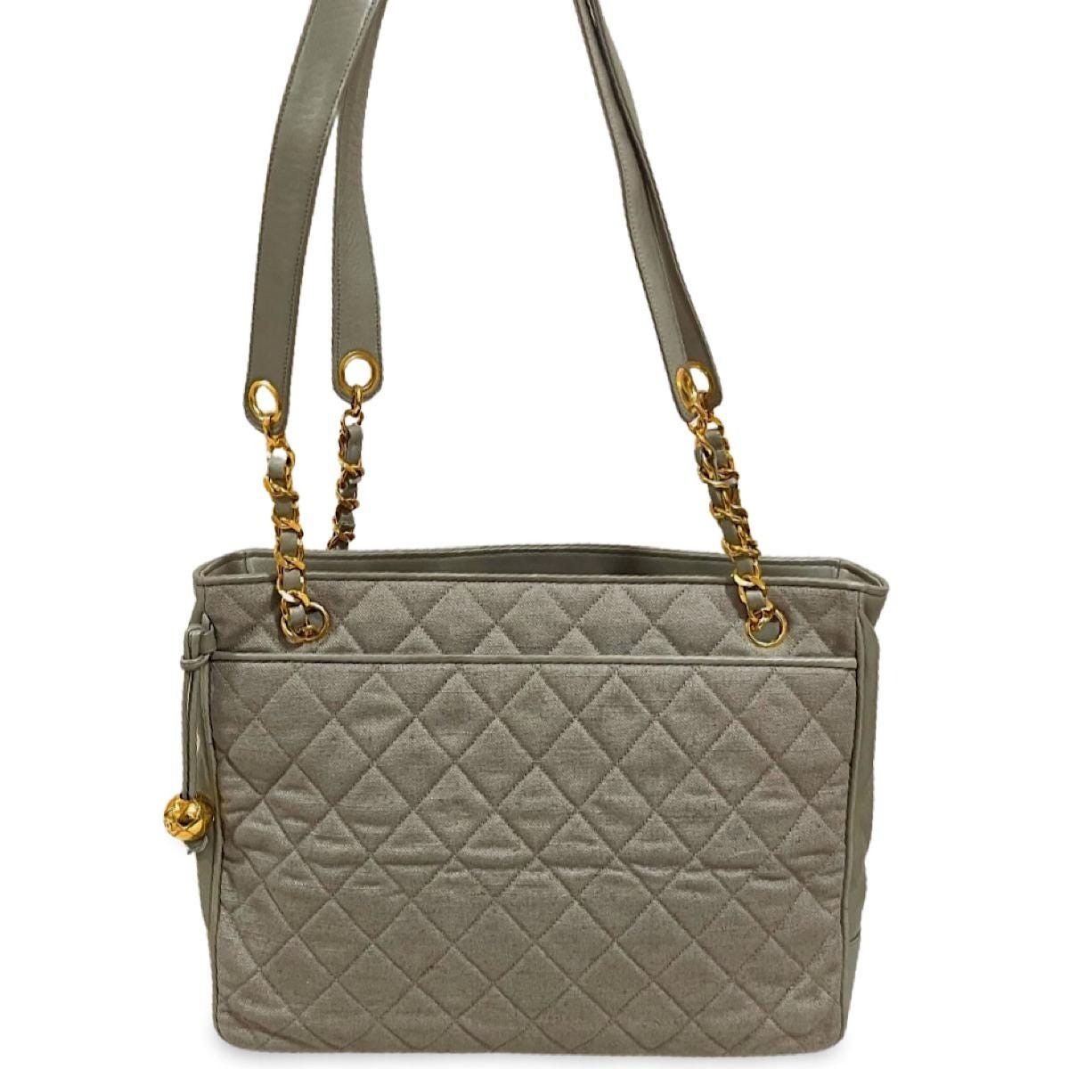 Chanel Vintage CHANEL taupe grey canvas and lambskin shoulder tote Size ONE SIZE - 10 Thumbnail
