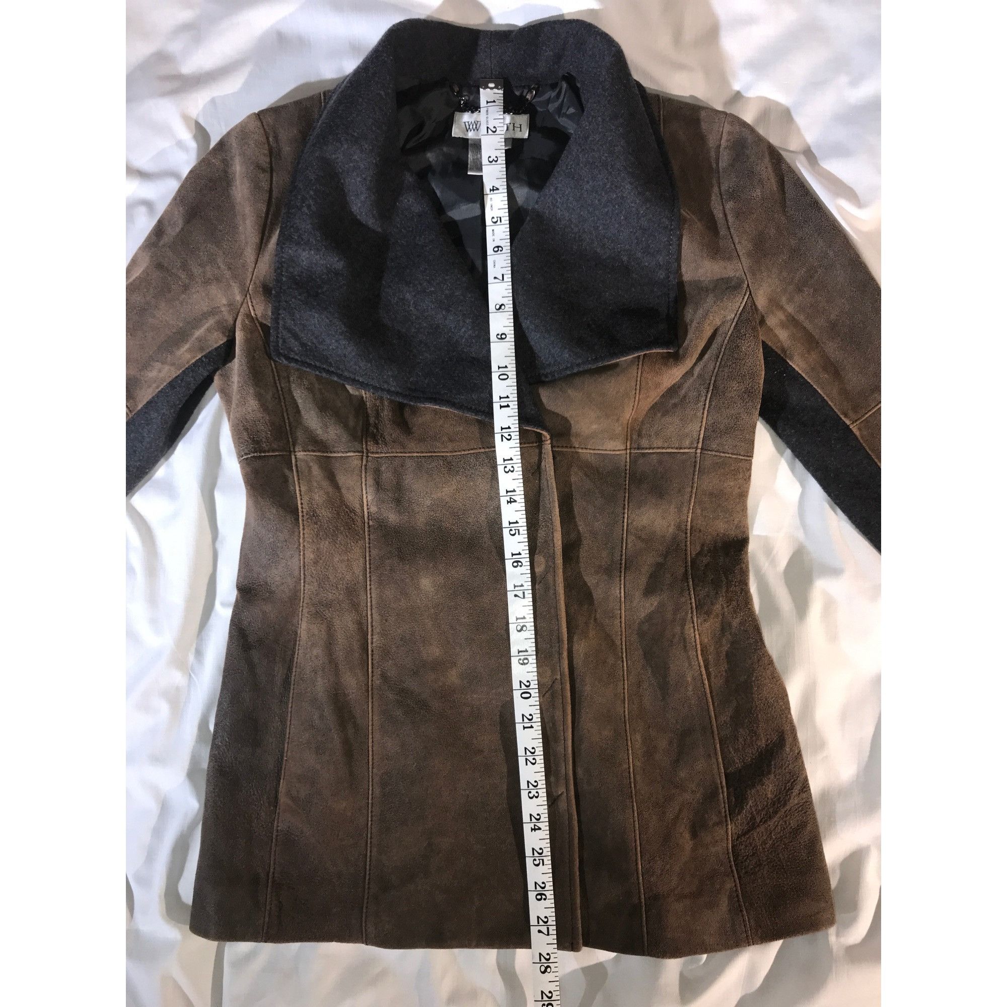 Vintage Worth Women's Brown Leather and Grey Wool Accents Core Coat Size M / US 6-8 / IT 42-44 - 5 Thumbnail
