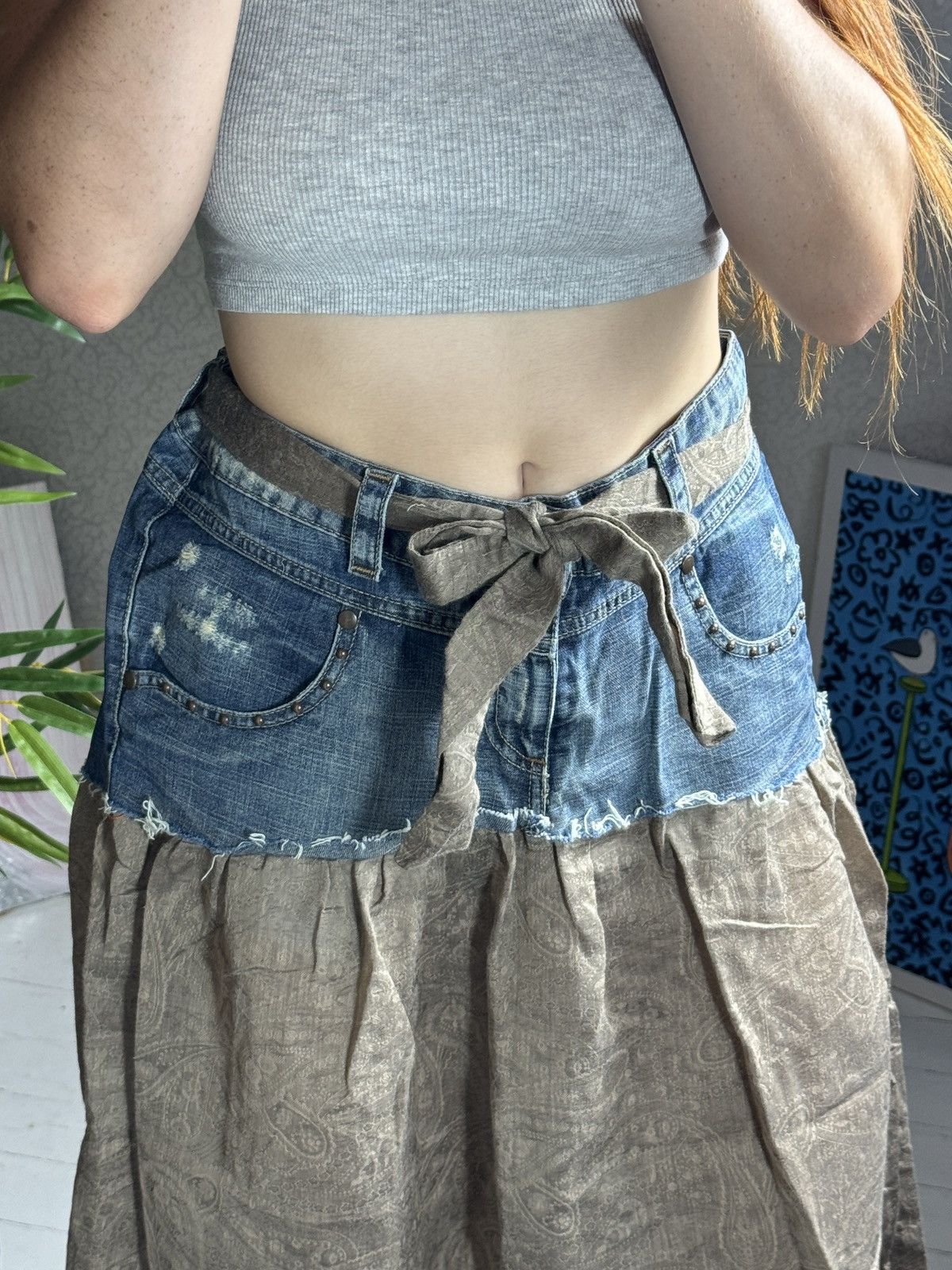 Bershka AVANT GARDE PATCHWORK DENIM & LINEN MAXI SKIRT Size 32" / US 10 / IT 46 - 4 Thumbnail