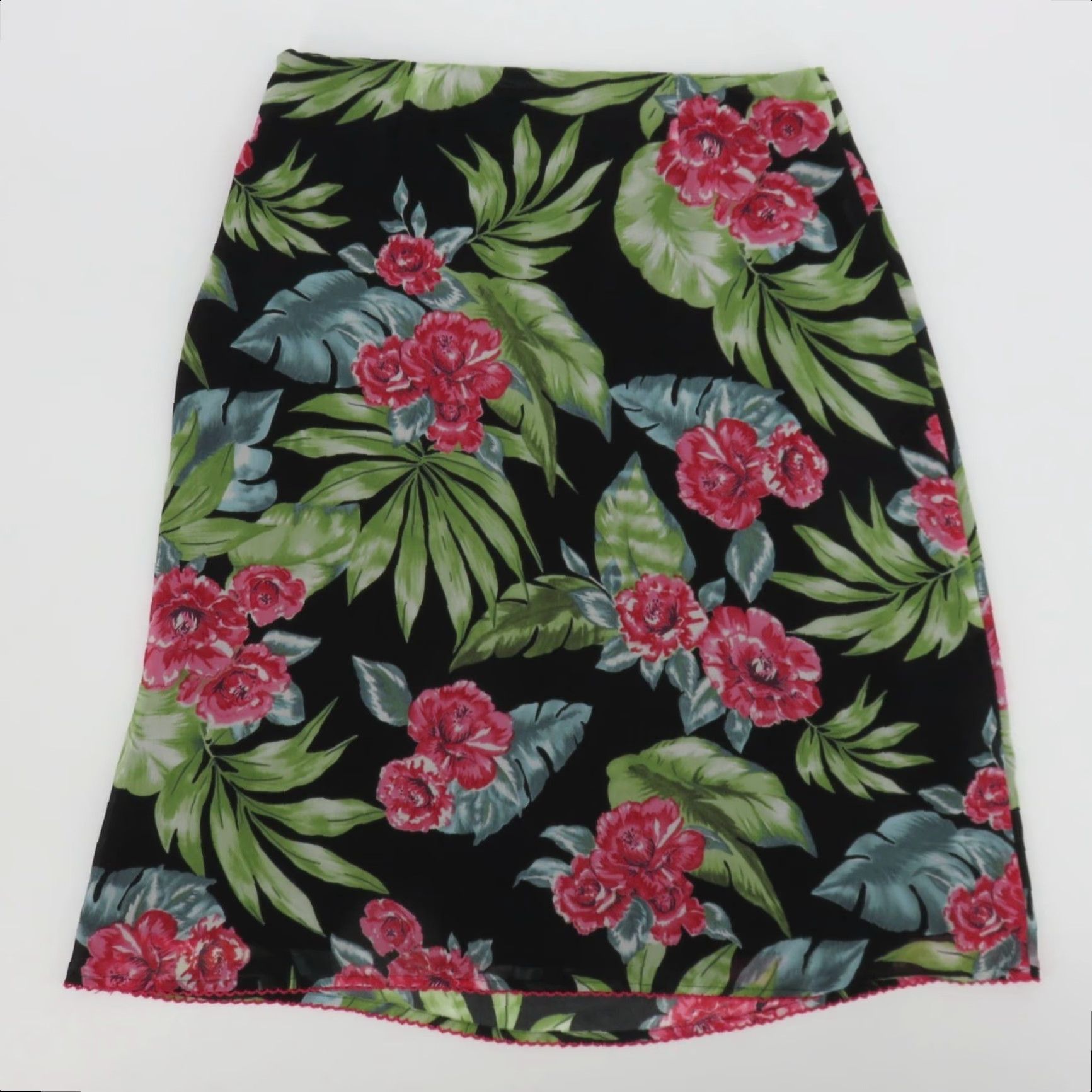Vintage VINTAGE Nine & Company Petite 2P Black Floral Pencil Skirt Knee Length Women's Skirt, Lined, Zip Closure, Polyester, 90s Size 26" / US 2 / IT 38 - 5 Thumbnail