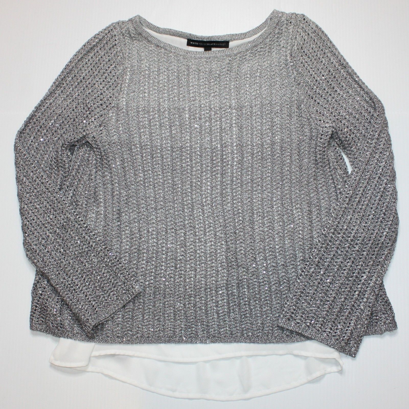White House Black Market Women's Sequin Silver Ombre Twofer Sweater in size S Size S / US 4 / IT 40 - 2 Thumbnail